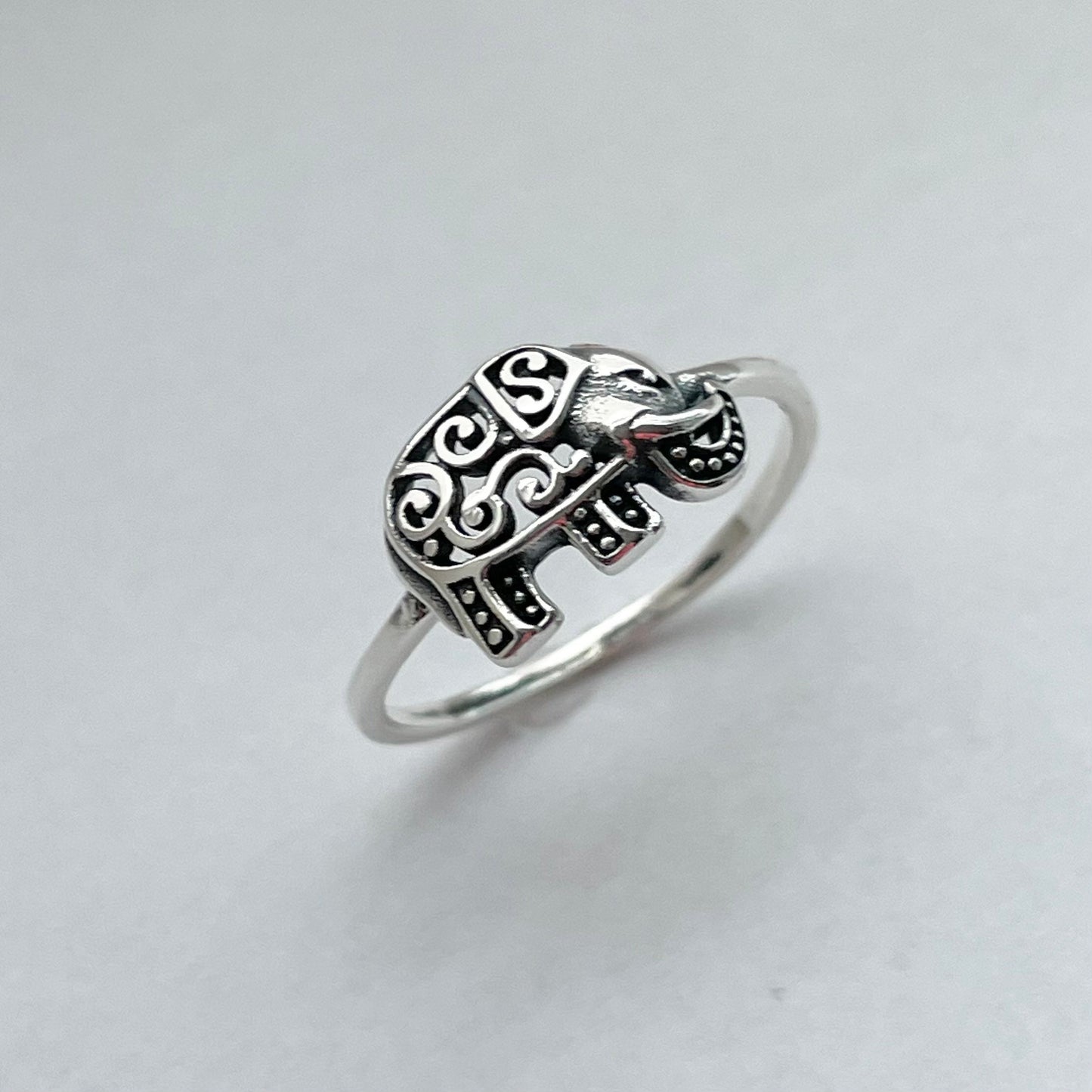 Oxidized Sterling Silver Filigree Elephant Ring