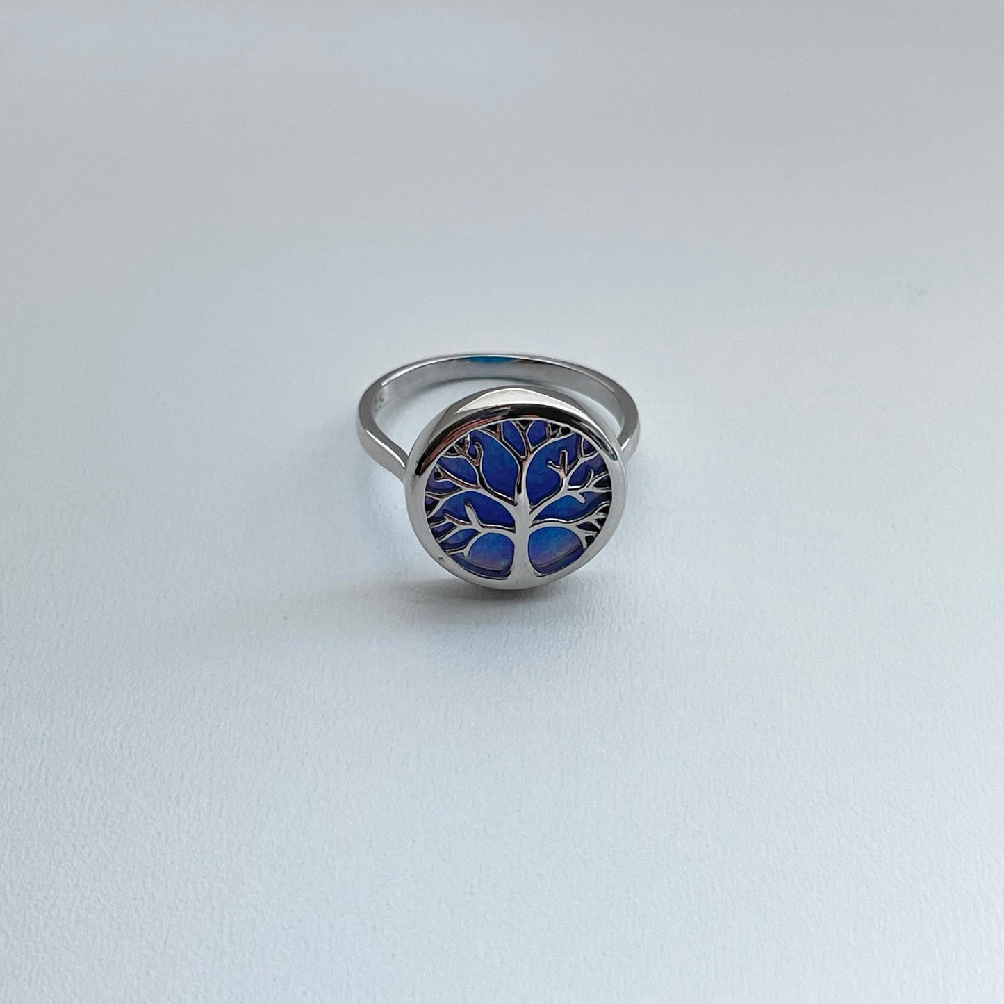 Opal Tree of Life Sterling Silver Ring or Necklace Pendant, Blue Opal Ring, Family Tree Necklace, Family Tree Promise Ring, Opal Necklace