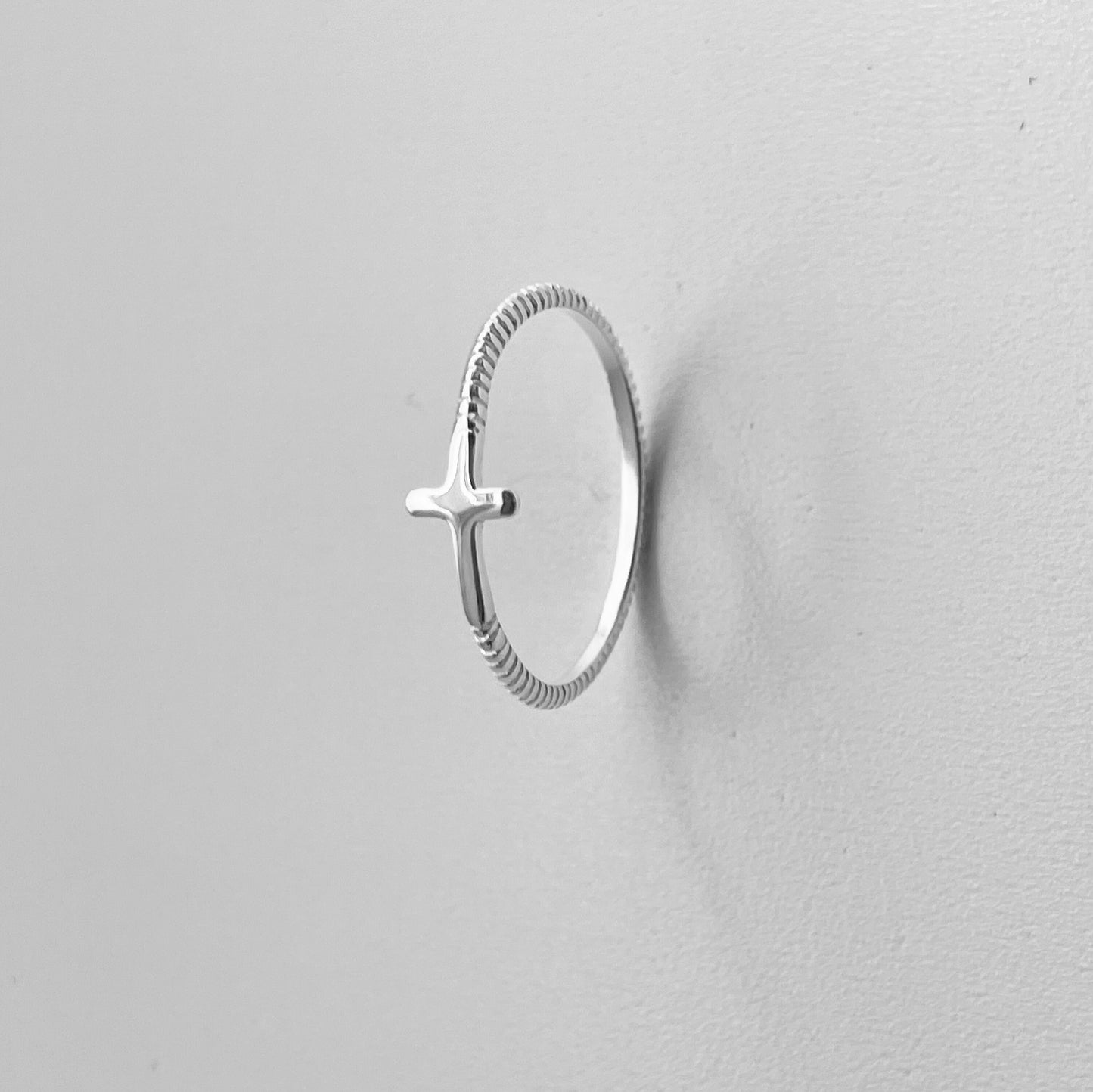 Dainty Sideway Cross Sterling Silver Rope Ring, Silver Religious Ring, Silver Cross Ring, Rope Ring, Promise Cross Ring, Dainty Cross Ring