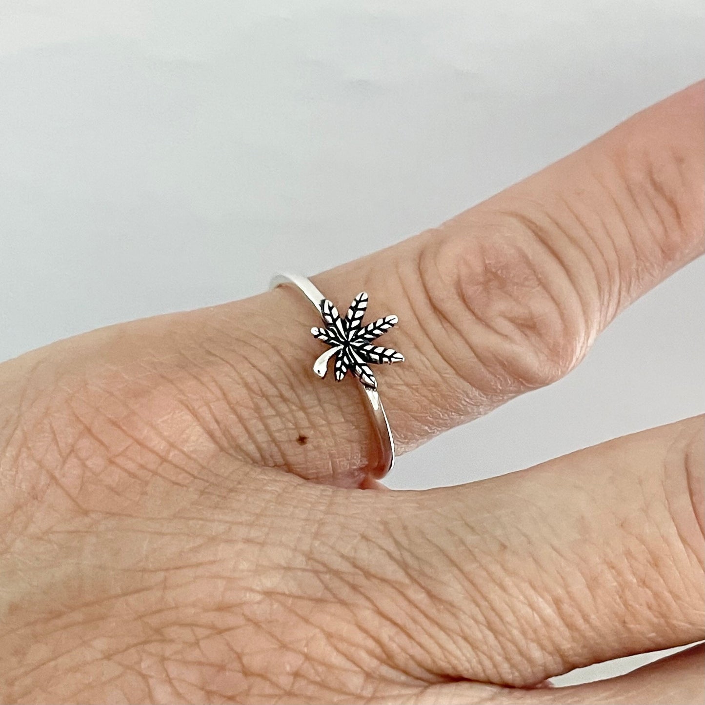 Sterling Silver Dainty Marijuana Thin Band Ring, Cannabis Silver Ring, Weed Dainty Band, Thin Promise Ring, Statement Ring, Silver Weed Ring