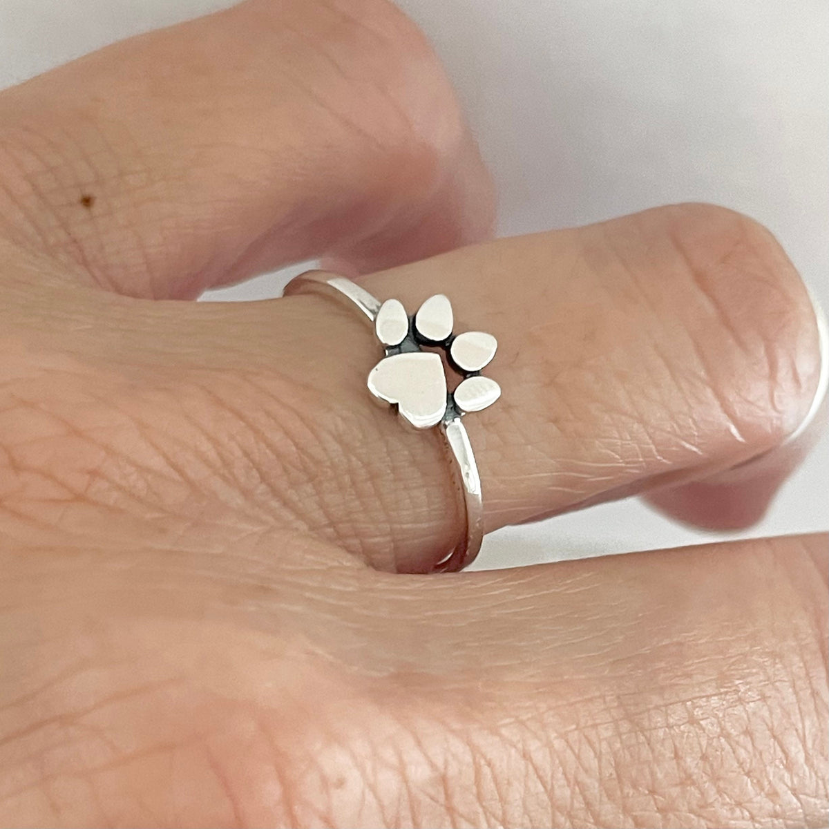 Sterling Silver Paw Print Heart Ring: Animal Lover Jewelry