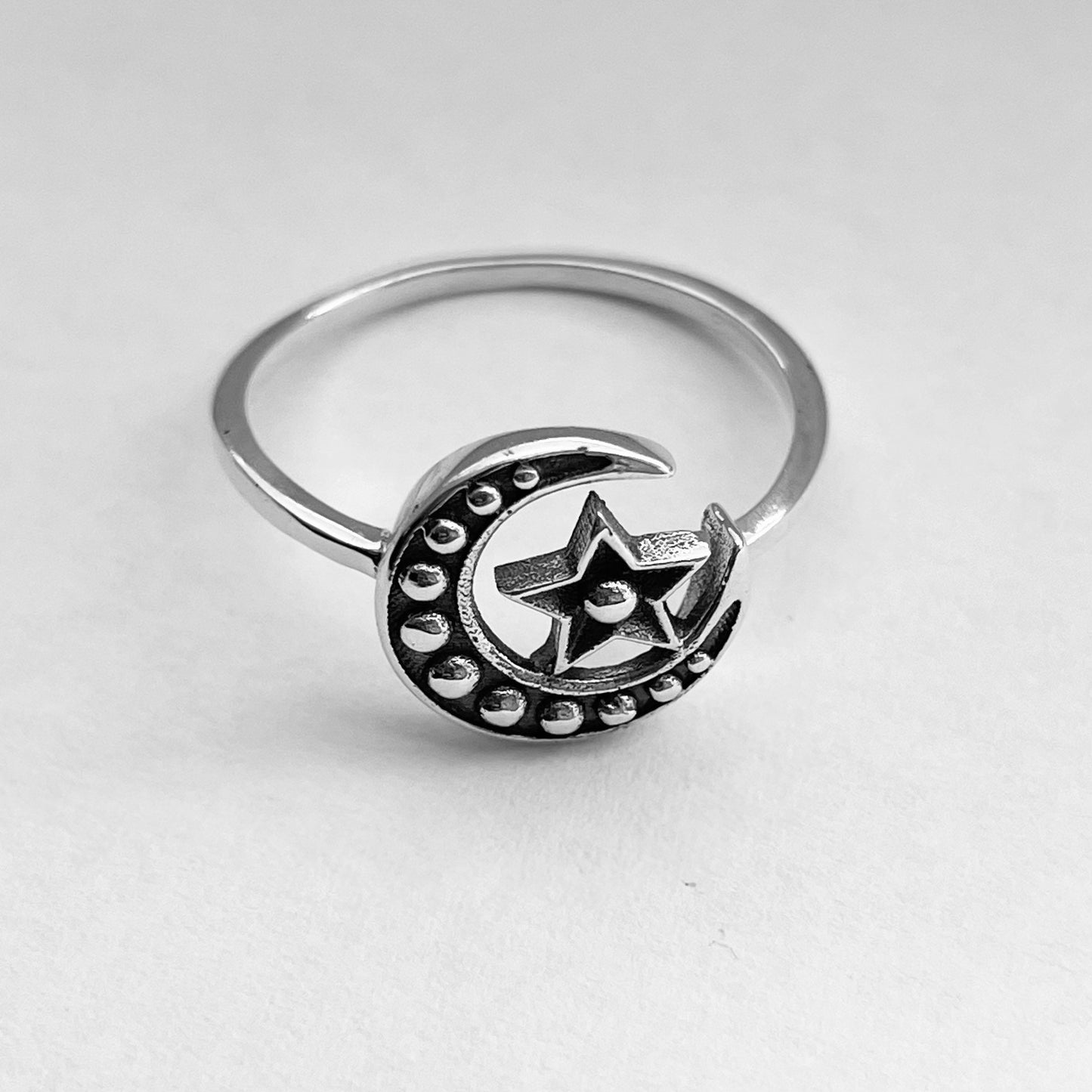 Sterling Silver Star and Moon Ring: Boho Promise Ring