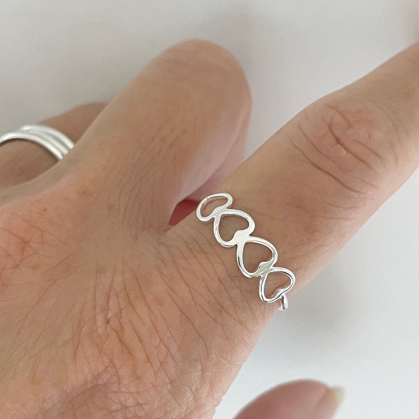 Dainty Sterling Silver Hearts Ring: CZ Sideway Promise Ring