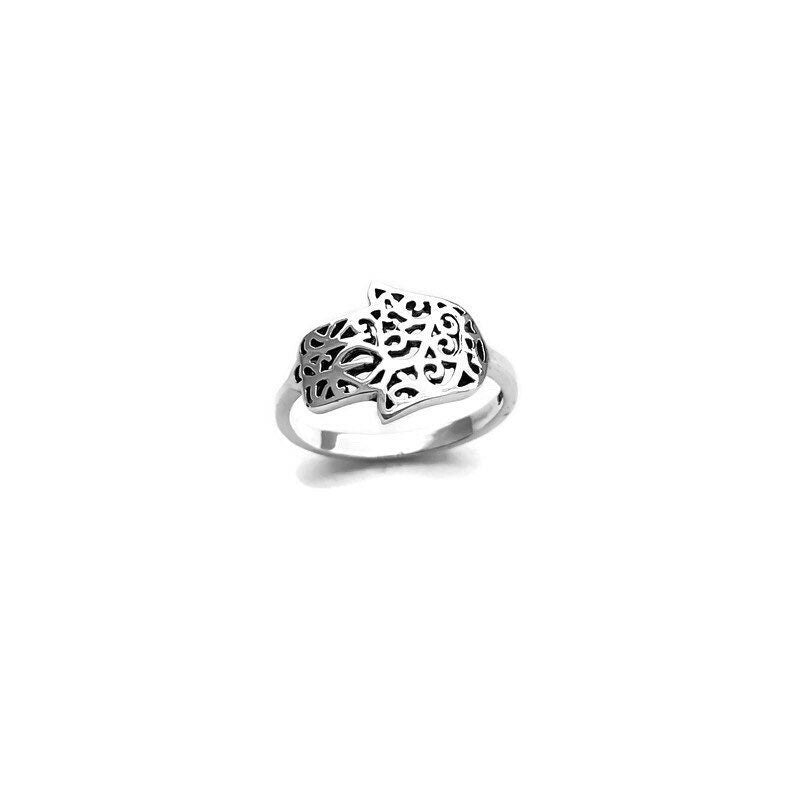 Sterling Silver Hamsa Ring: Hand of Fatima Protective Talisman