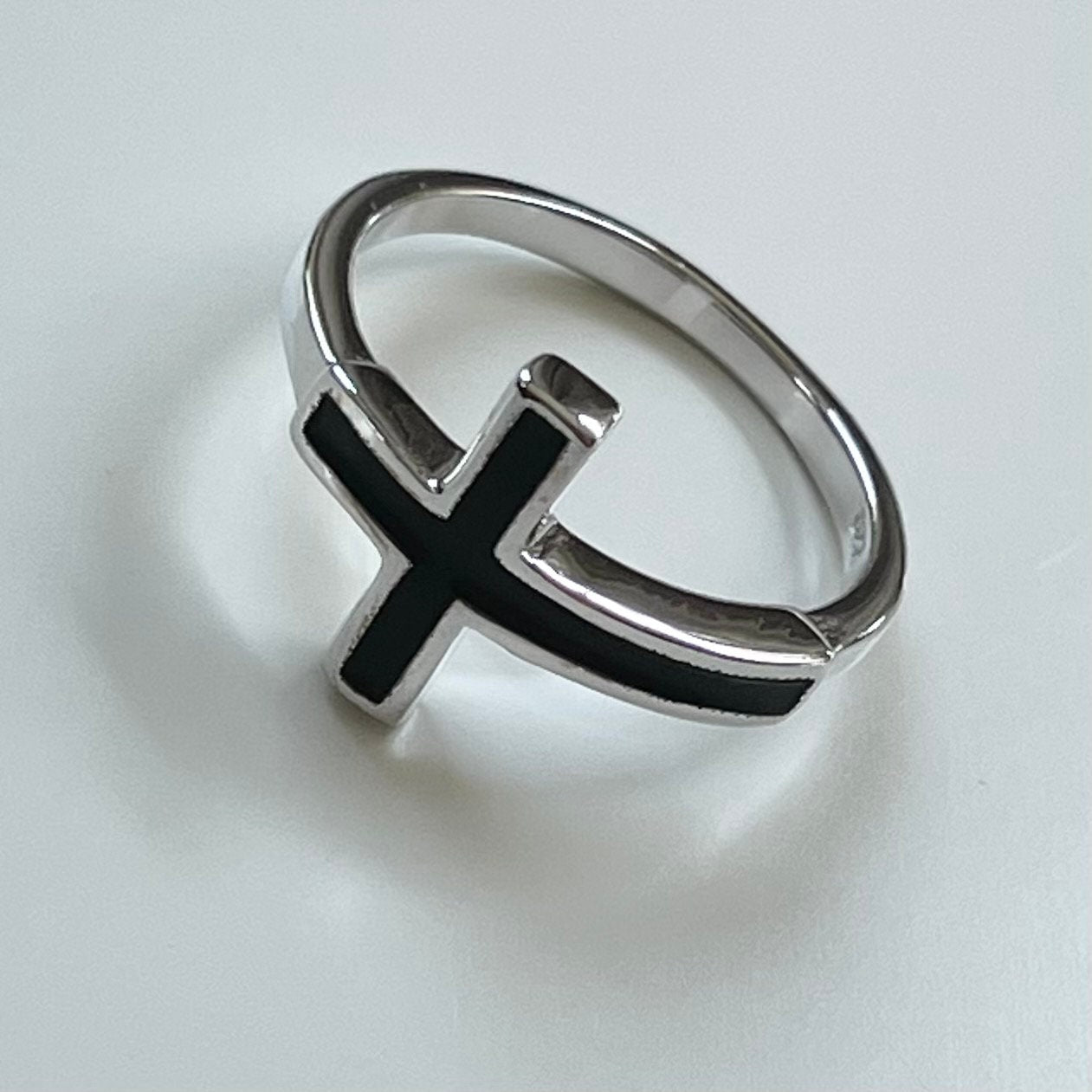 Sterling Silver Sideway Black Onyx Cross Ring, Religion Silver Ring, Statement Ring, Promise God Ring, Onyx Cross Ring, Cross silver Ring.