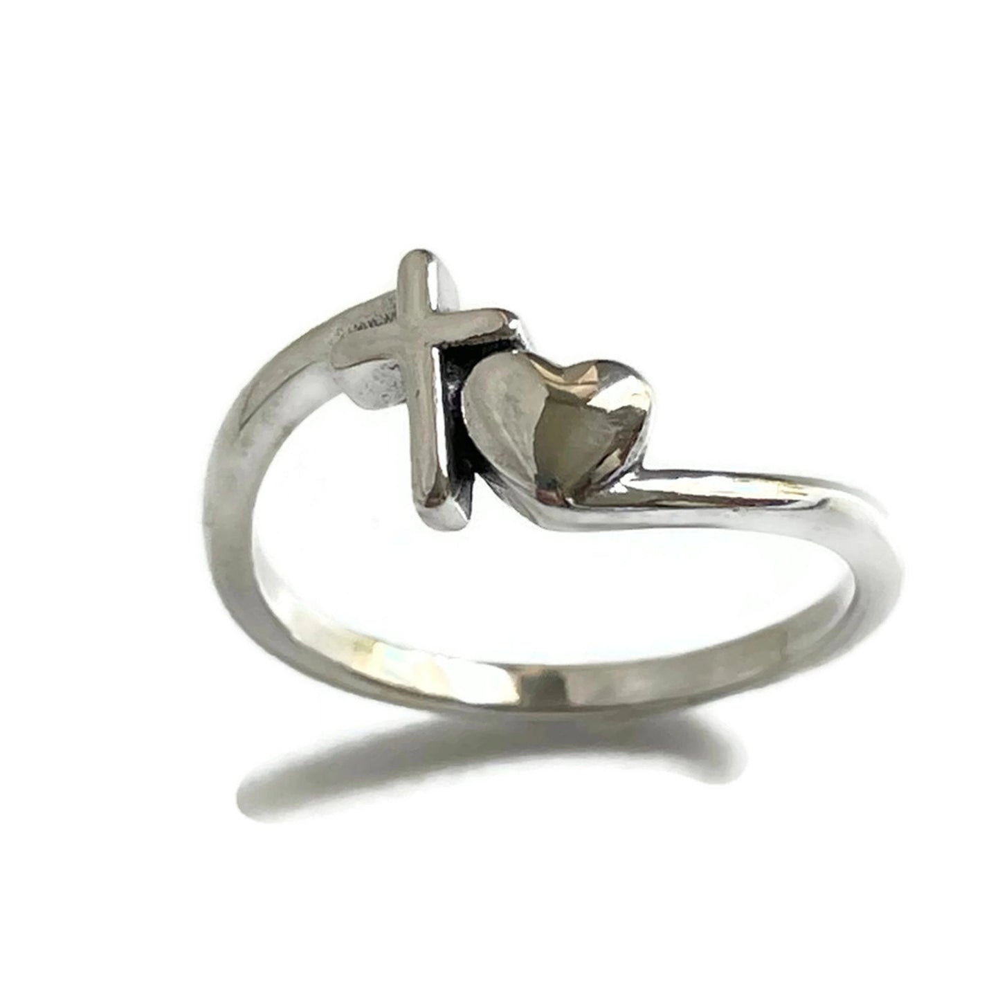 Sterling Silver Cross Heart Ring, Heart Ring, Heart Cross Ring, Cross Faith Ring, Promise Heart Rings, Cross Heart Love Ring, Relationship.