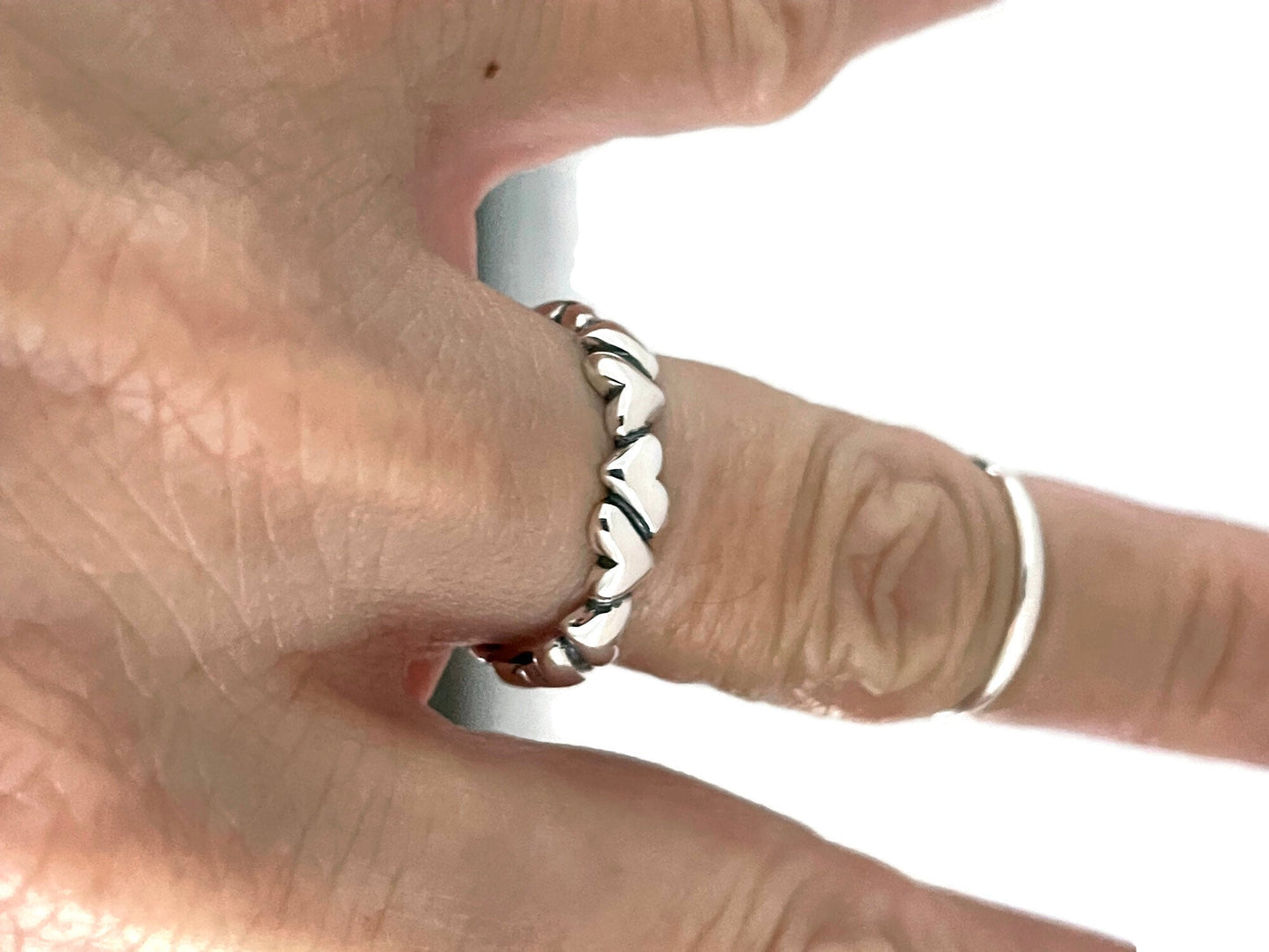Sterling Silver Hearts Band Ring: Oxidized Love Ring