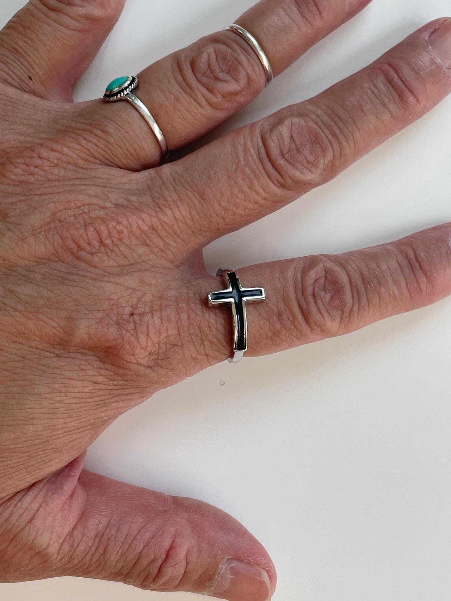 Sterling Silver Sideway Black Onyx Cross Ring, Religion Silver Ring, Statement Ring, Promise God Ring, Onyx Cross Ring, Cross silver Ring.