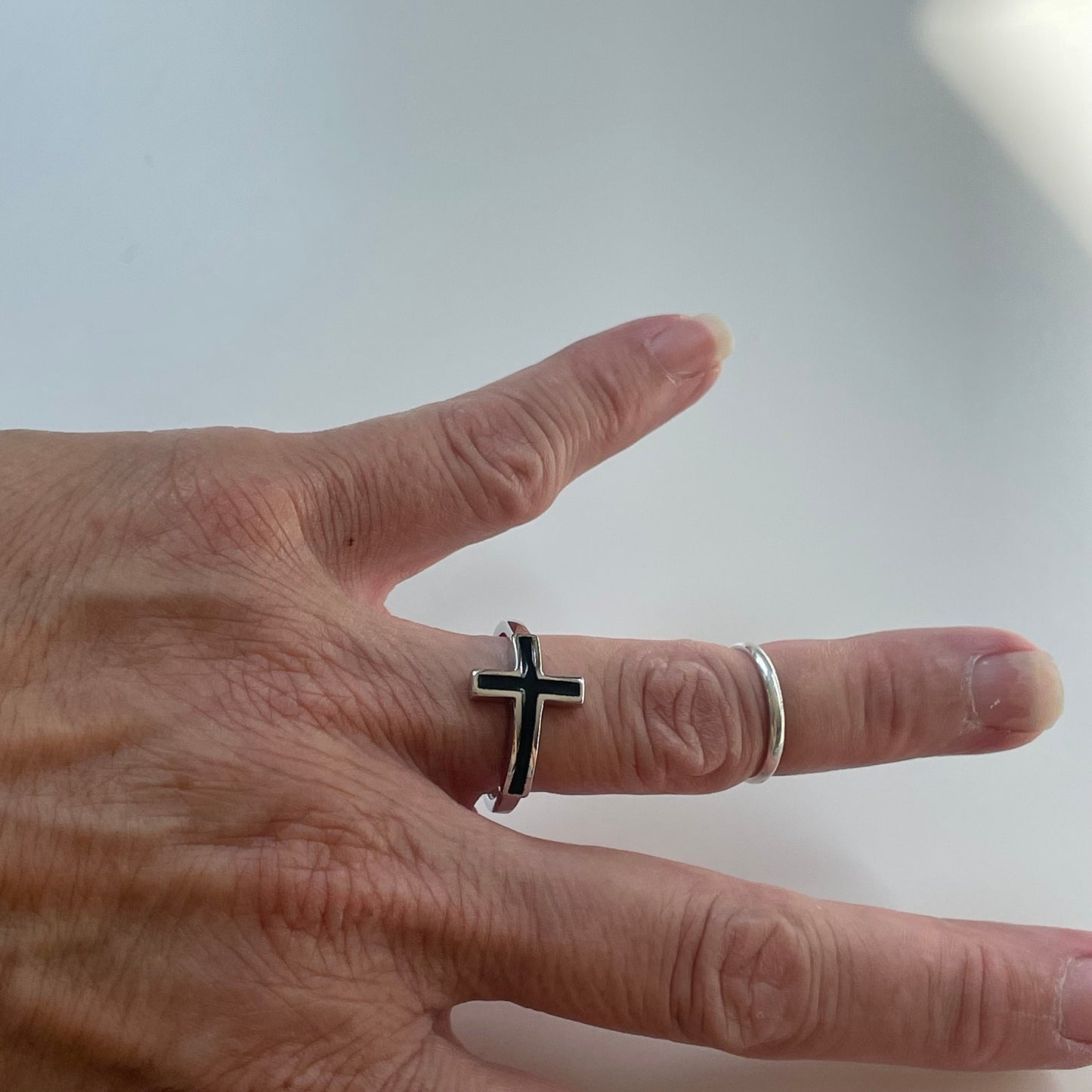 Sterling Silver Sideway Black Onyx Cross Ring, Religion Silver Ring, Statement Ring, Promise God Ring, Onyx Cross Ring, Cross silver Ring.