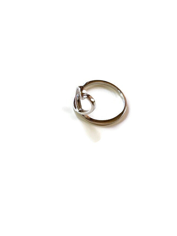 Sterling Silver Heart Loop Ring: Rhodium Plated Promise Ring