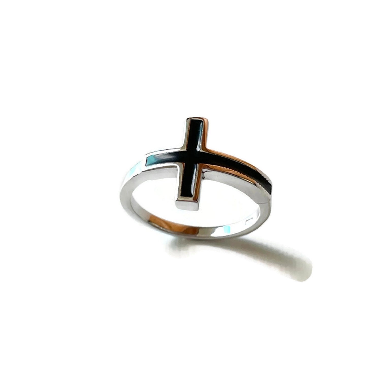 Sterling Silver Sideway Black Onyx Cross Ring, Religion Silver Ring, Statement Ring, Promise God Ring, Onyx Cross Ring, Cross silver Ring.