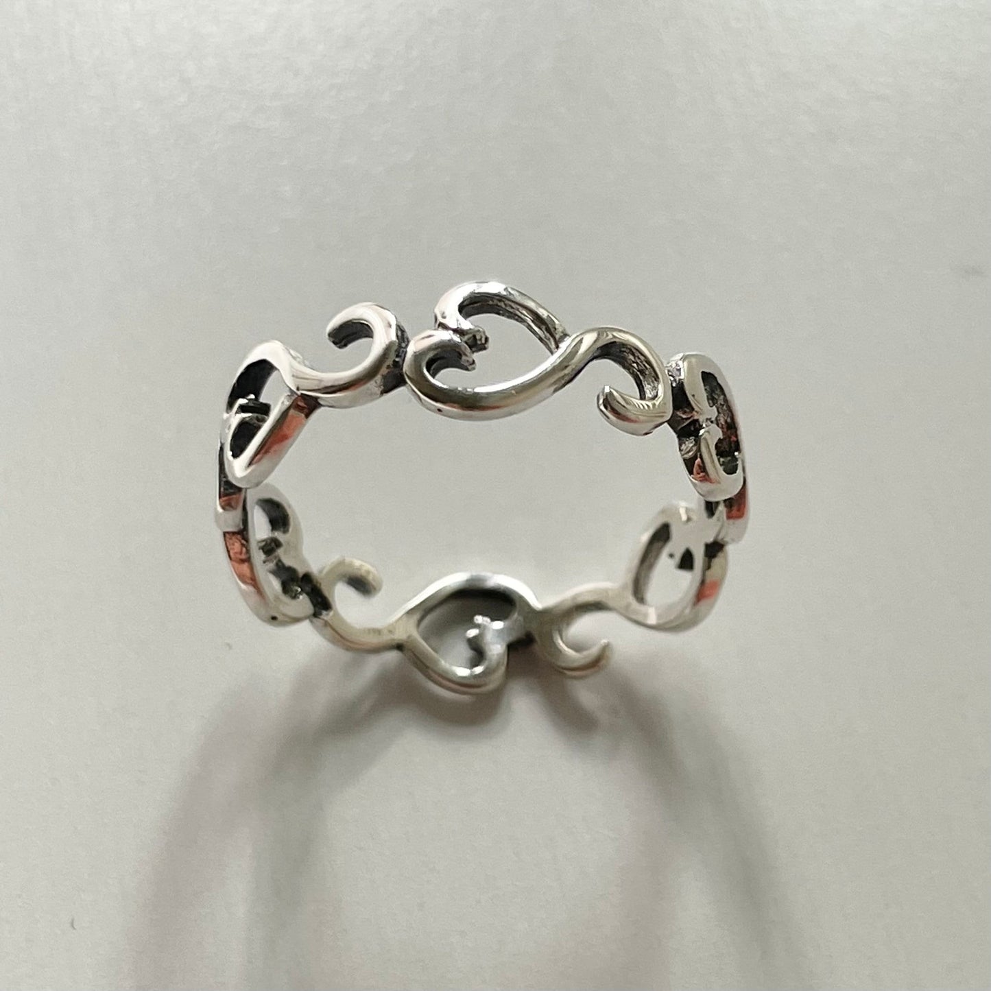 Sterling Silver Sideway Eternity Hearts Ring, Boho Ring, Heart Ring, Love Ring, Eternity Ring, Silver Ring, Promise Ring, Stackable Ring