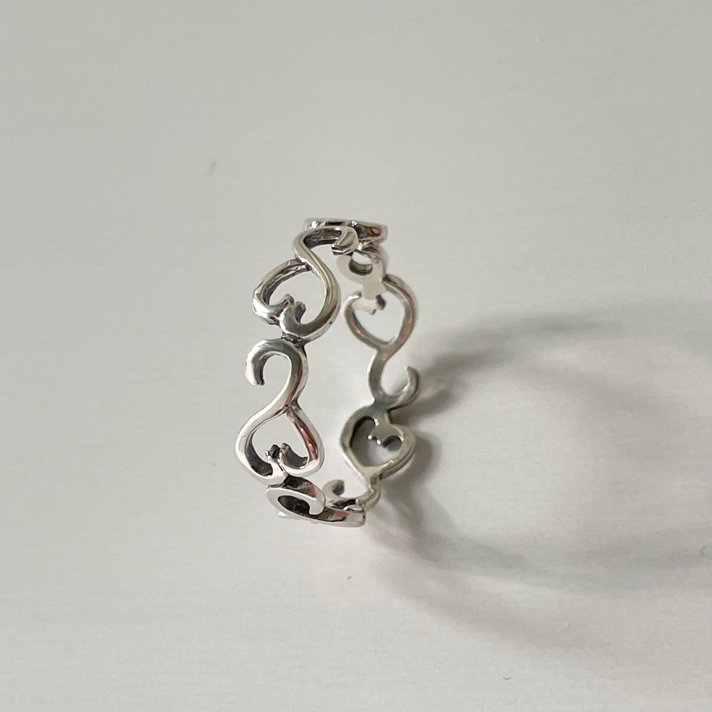 Sterling Silver Sideway Eternity Hearts Ring, Boho Ring, Heart Ring, Love Ring, Eternity Ring, Silver Ring, Promise Ring, Stackable Ring