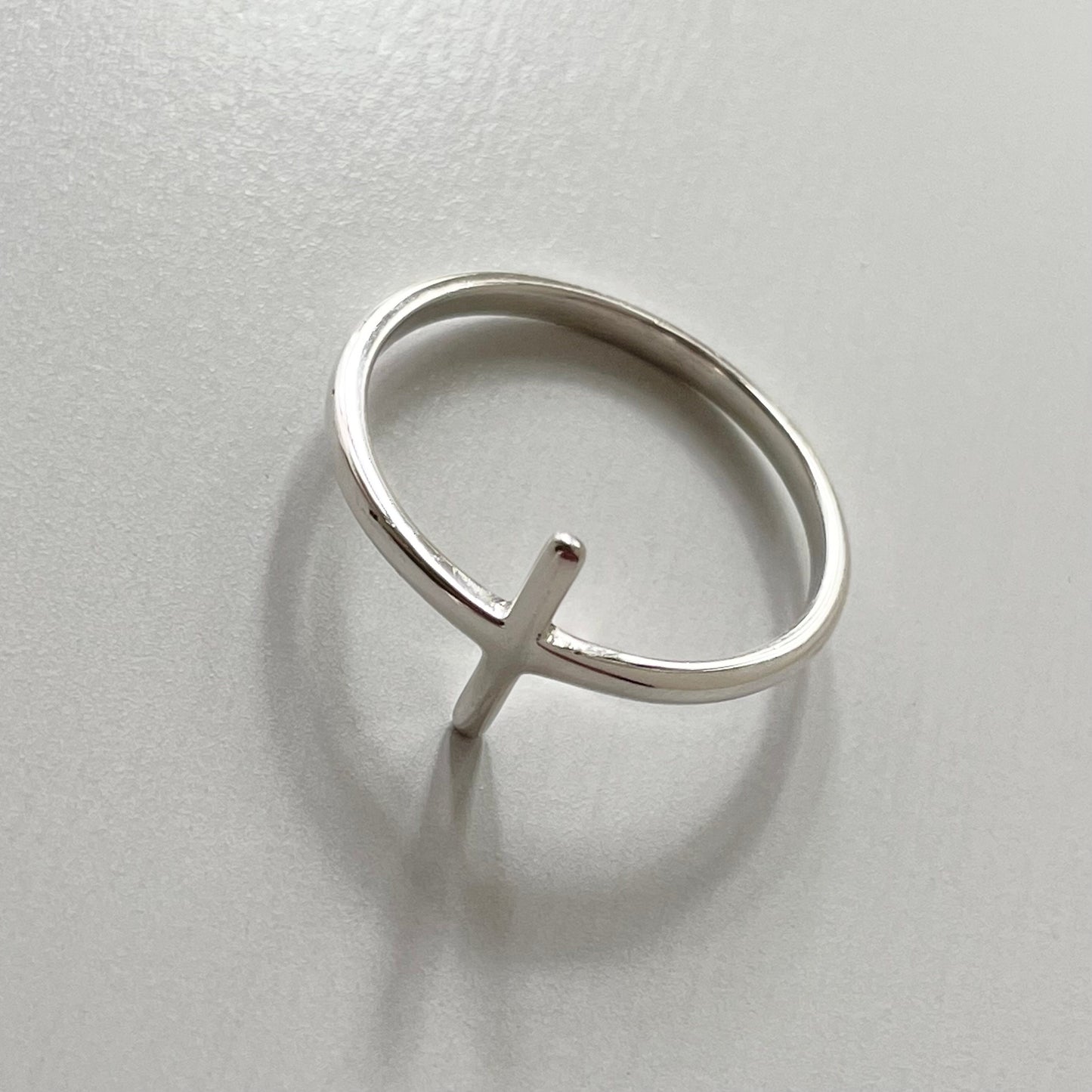 Sterling Silver High Polish Cross Ring, Cross Sideway Silver Ring, Religious Ring, Silver Cross Ring, Statement Ring, Dainty Silver Ring,