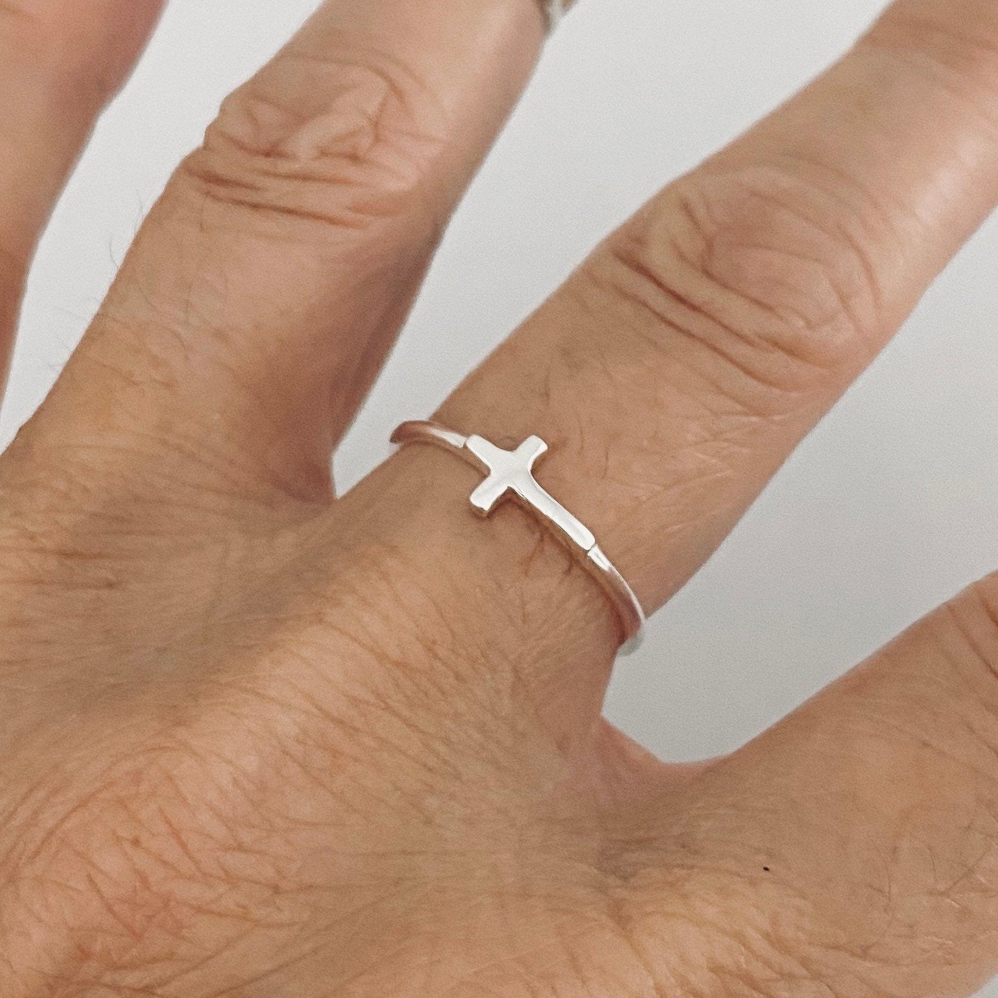 Tiny Cross Sterling Silver Ring - Religious Ring - Dainty Ring - Silver Ring - Cross Ring - Statement Ring