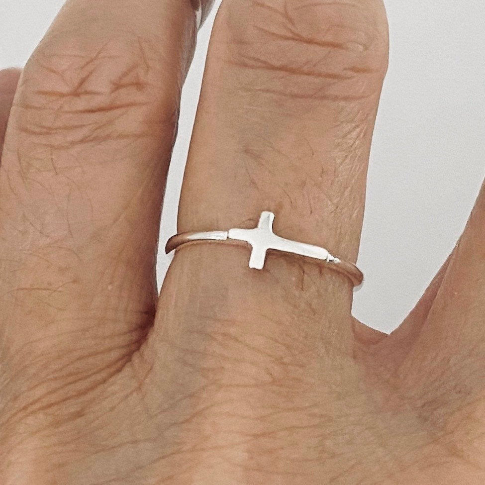 Tiny Cross Sterling Silver Ring - Religious Ring - Dainty Ring - Silver Ring - Cross Ring - Statement Ring
