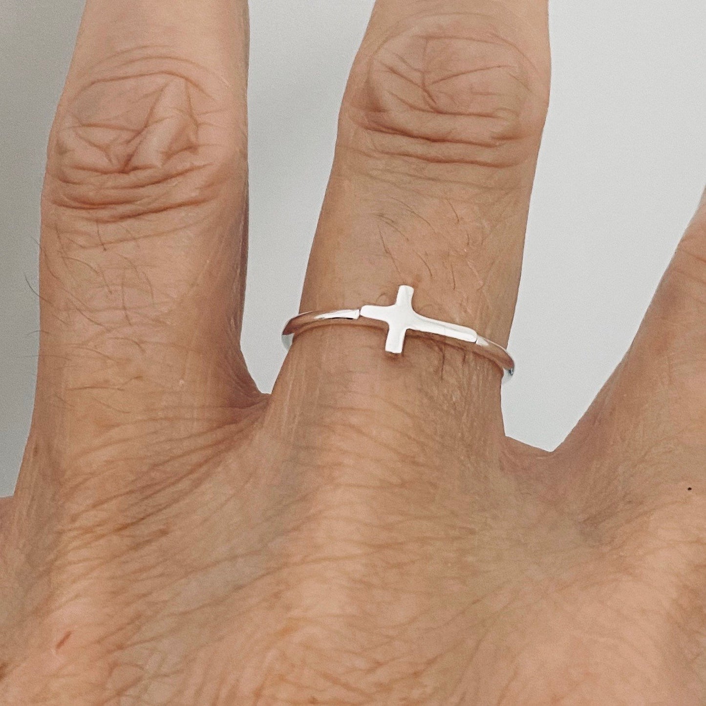 Tiny Cross Sterling Silver Ring - Religious Ring - Dainty Ring - Silver Ring - Cross Ring - Statement Ring