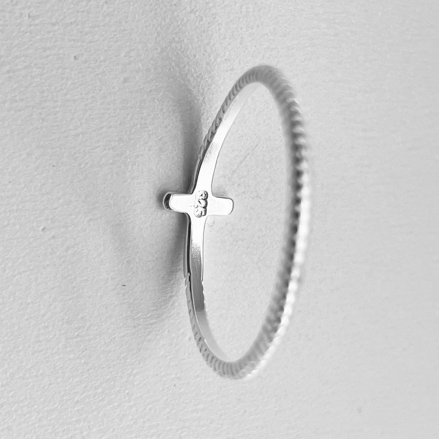 Dainty Sideway Cross Sterling Silver Rope Ring, Silver Religious Ring, Silver Cross Ring, Rope Ring, Promise Cross Ring, Dainty Cross Ring