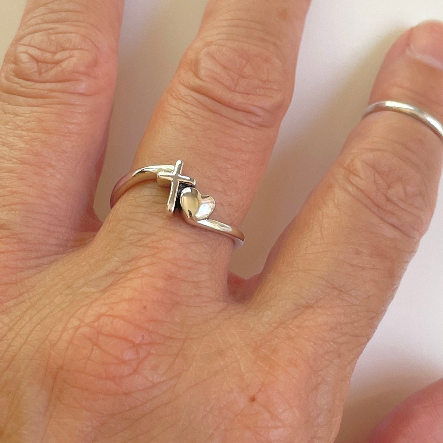 Sterling Silver Cross Heart Ring, Heart Ring, Heart Cross Ring, Cross Faith Ring, Promise Heart Rings, Cross Heart Love Ring, Relationship.