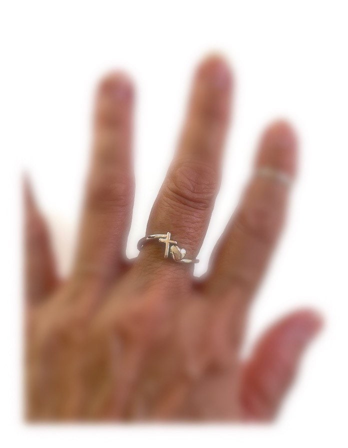 Sterling Silver Cross Heart Ring, Heart Ring, Heart Cross Ring, Cross Faith Ring, Promise Heart Rings, Cross Heart Love Ring, Relationship.