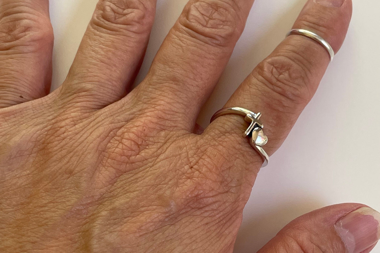 Sterling Silver Cross Heart Ring, Heart Ring, Heart Cross Ring, Cross Faith Ring, Promise Heart Rings, Cross Heart Love Ring, Relationship.