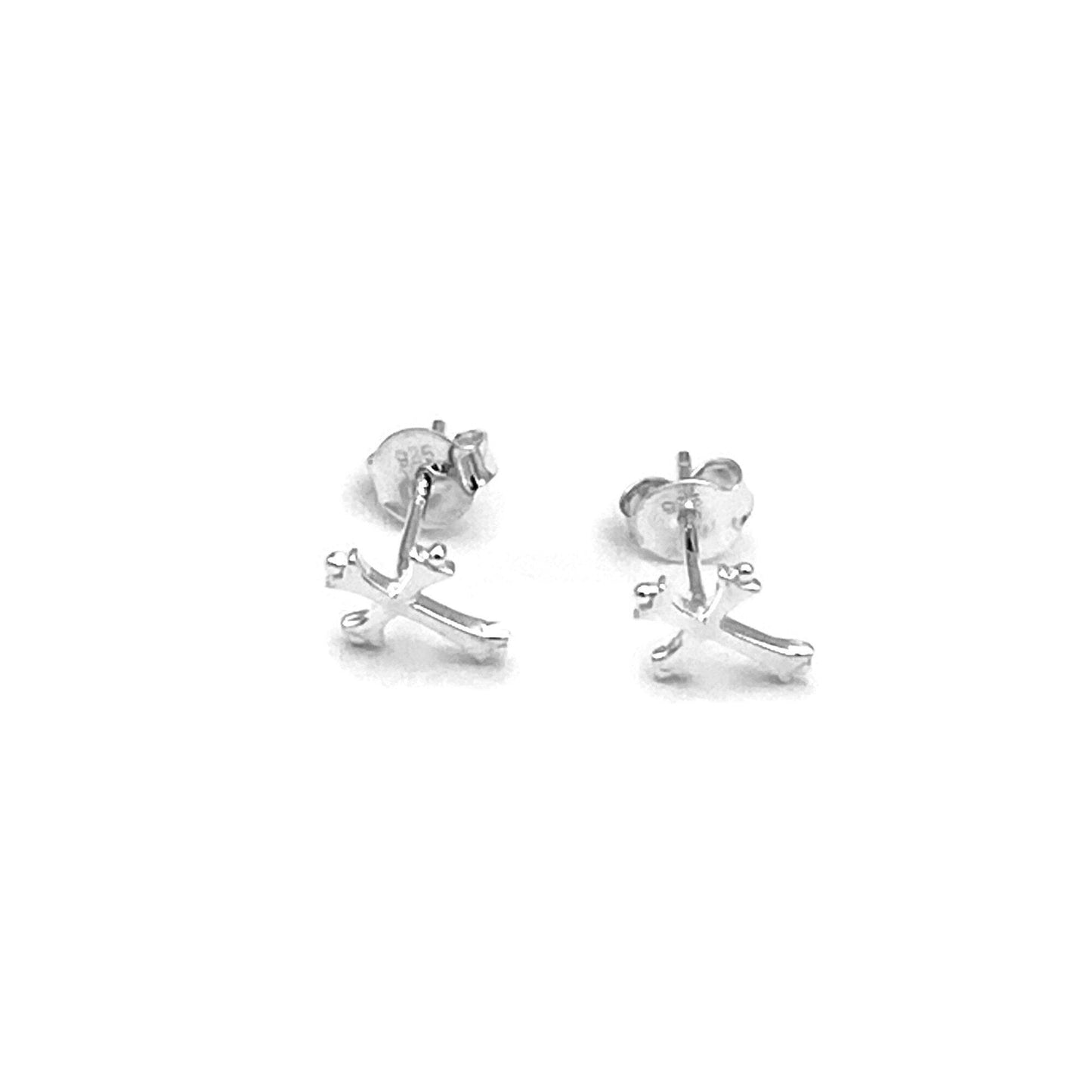 Sterling Silver Cross Stud Earrings: High Polish Religious Jewelry