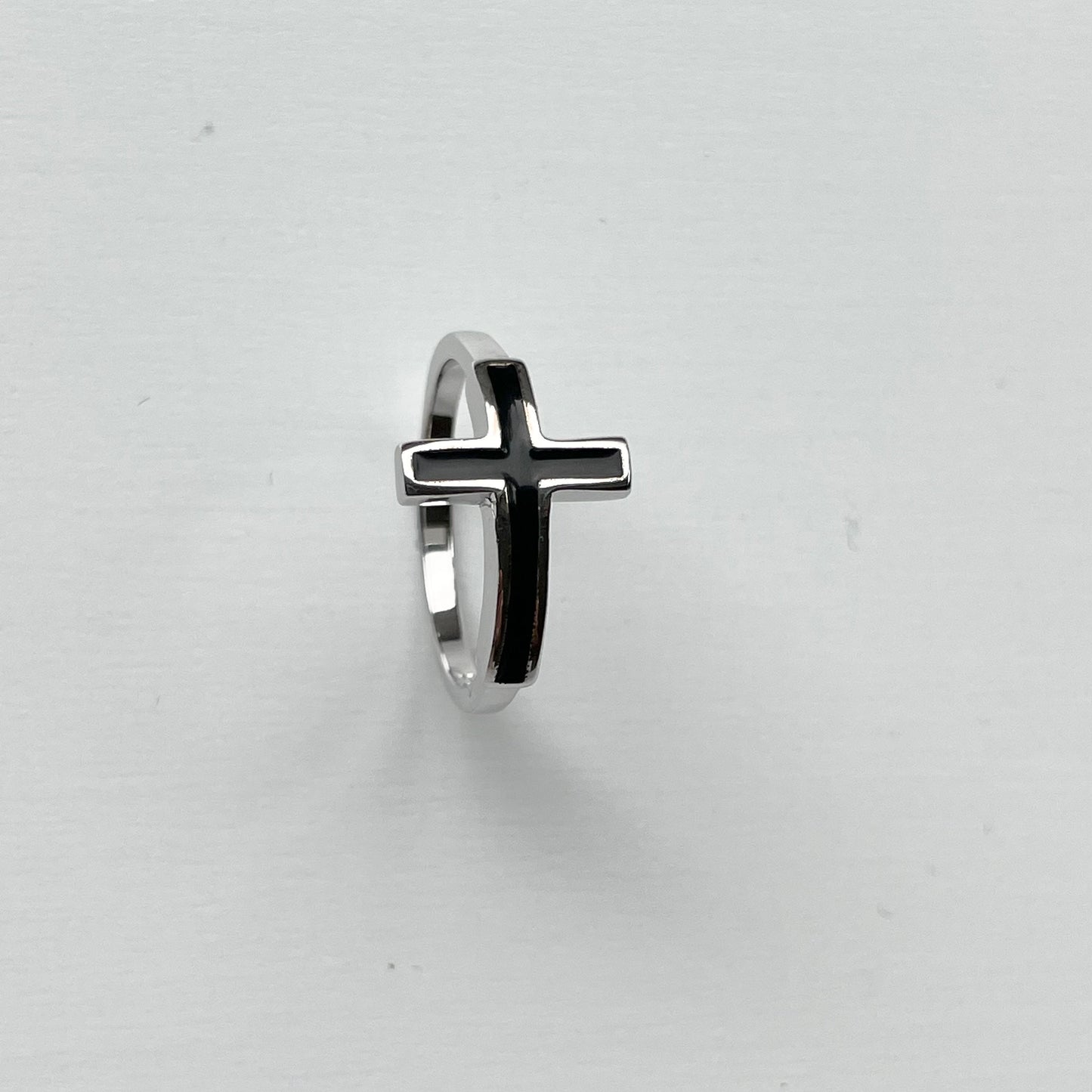 Sterling Silver Sideway Black Onyx Cross Ring, Religion Silver Ring, Statement Ring, Promise God Ring, Onyx Cross Ring, Cross silver Ring.