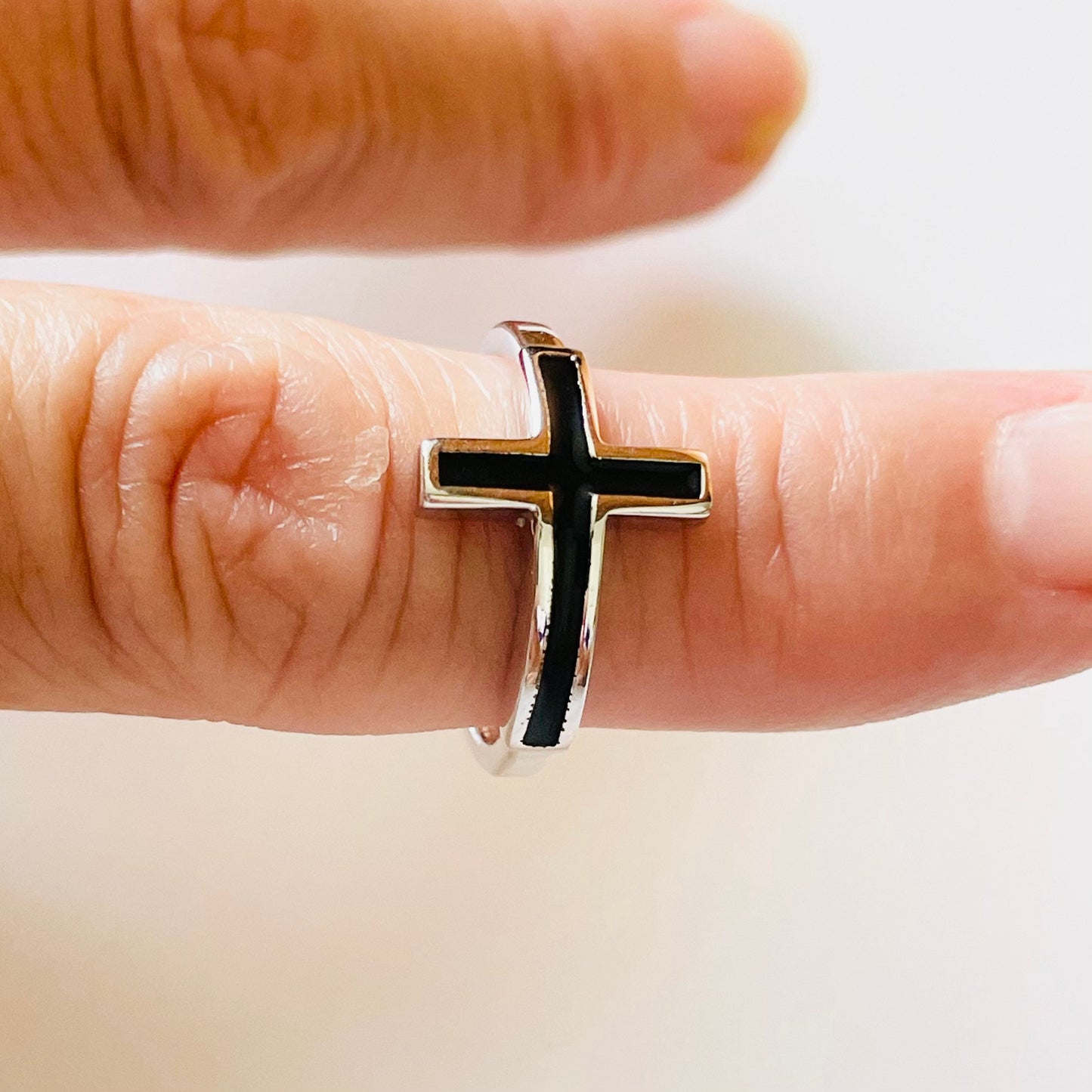 Sterling Silver Black Onyx Cross Ring: Religious Statement Jewelry