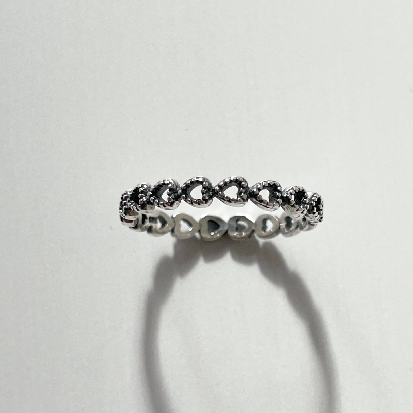Oxidized Sterling Silver Hearts Band Ring: Dainty Stackable Promise Ring
