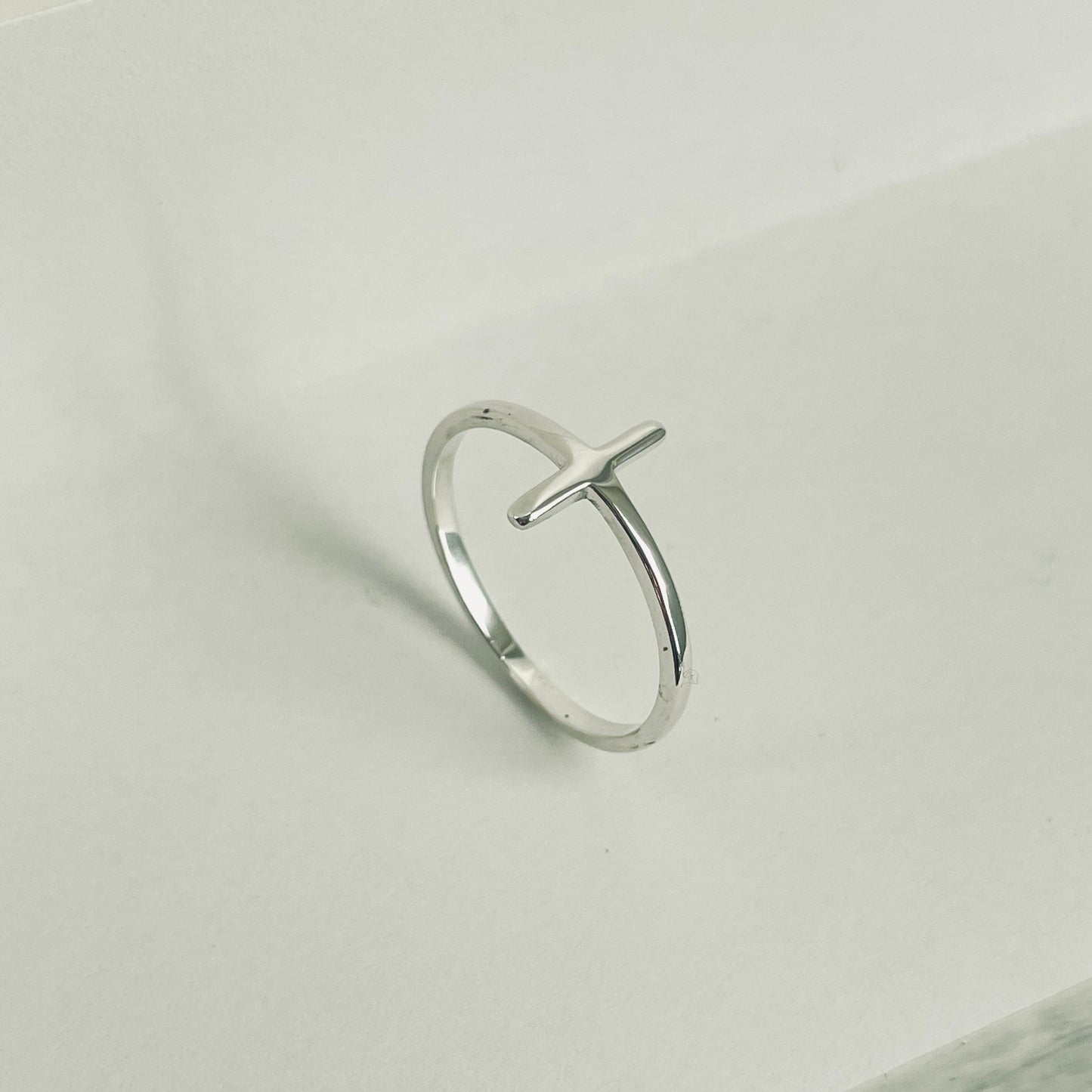 Sterling Silver High Polish Cross Ring, Cross Sideway Silver Ring, Religious Ring, Silver Cross Ring, Statement Ring, Dainty Silver Ring,