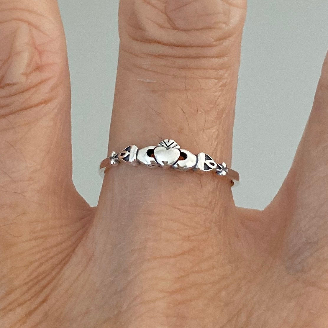 Sterling Silver Dainty Irish Claddagh Ring, Silver Irish Ring, Heart Toe Ring, Silver Claddagh Ring, Loyalty Ring, Silver Friendship Ring.