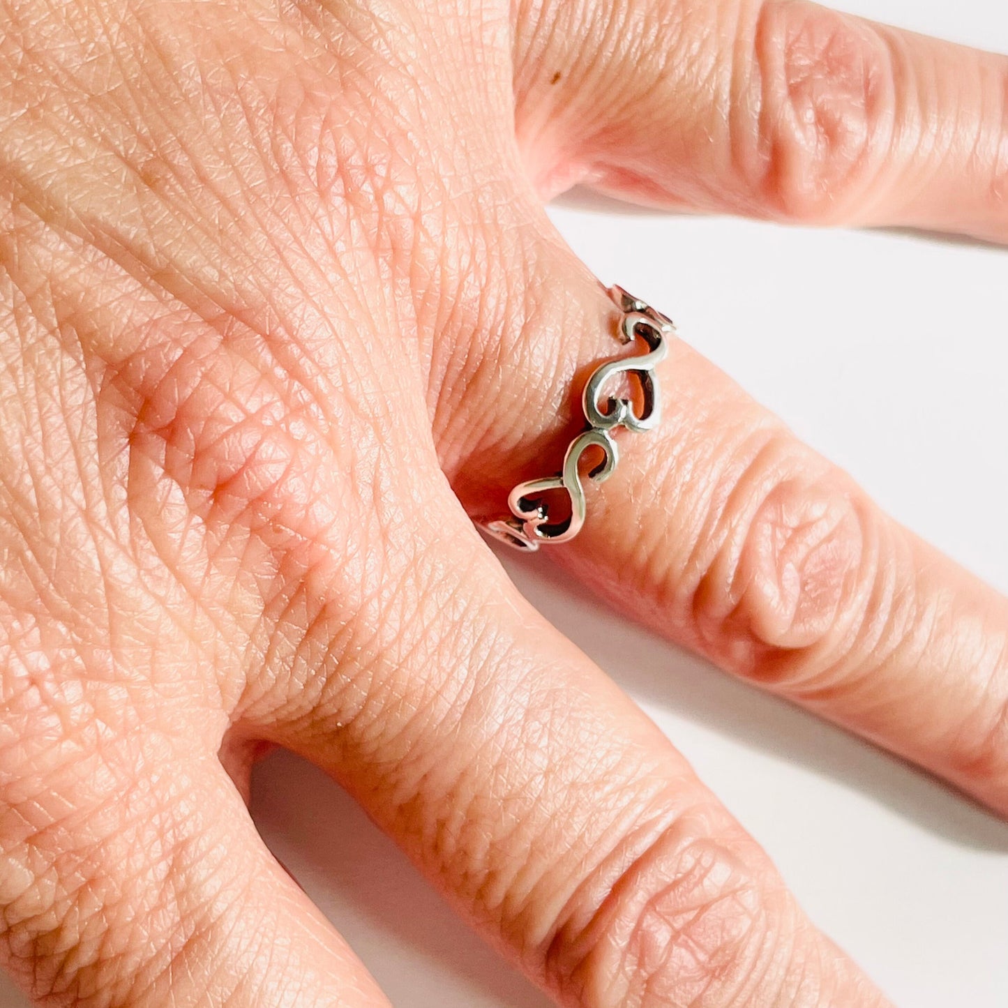 Sterling Silver Sideway Eternity Hearts Ring, Boho Ring, Heart Ring, Love Ring, Eternity Ring, Silver Ring, Promise Ring, Stackable Ring