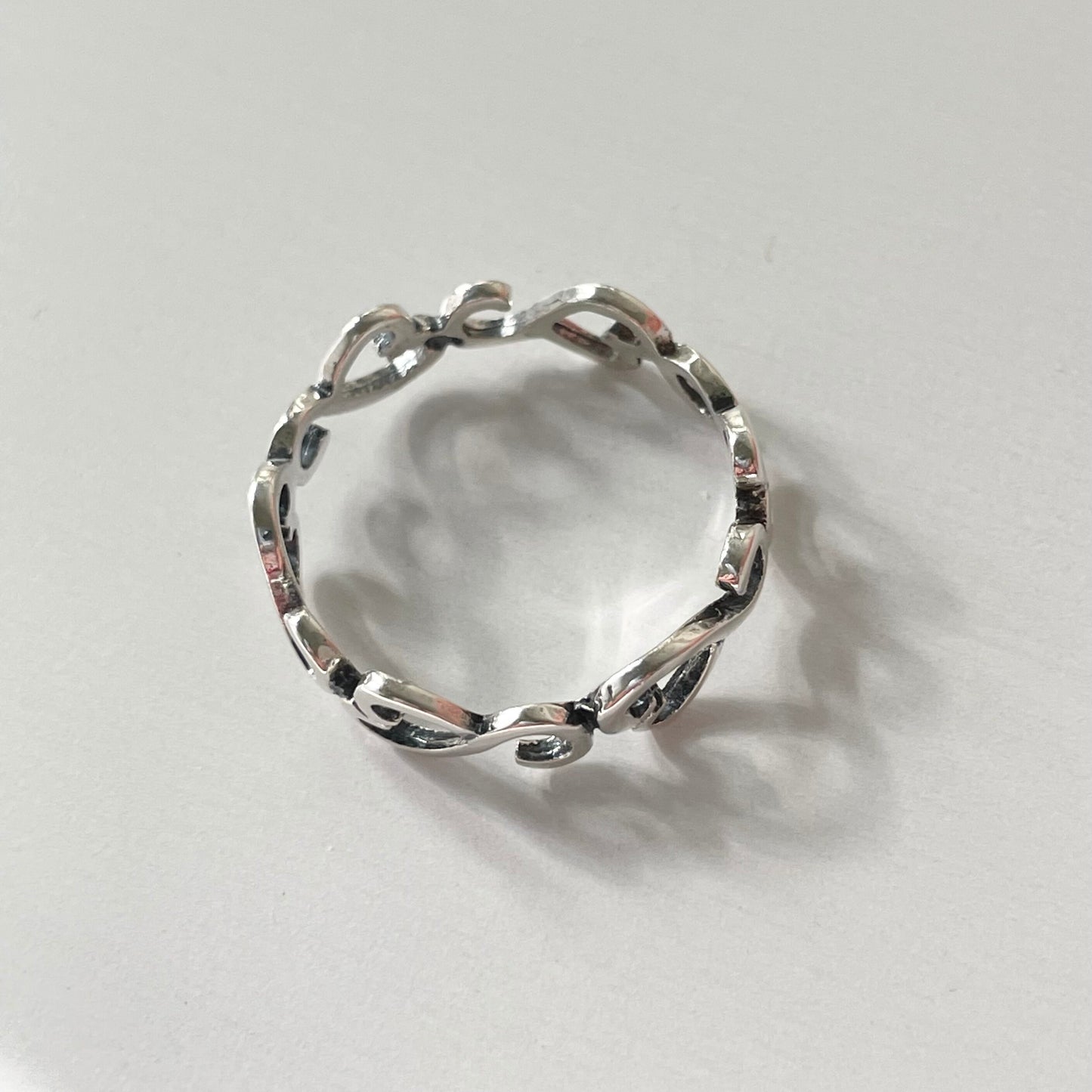 Sterling Silver Sideway Hearts Eternity Ring - Boho Stackable Band