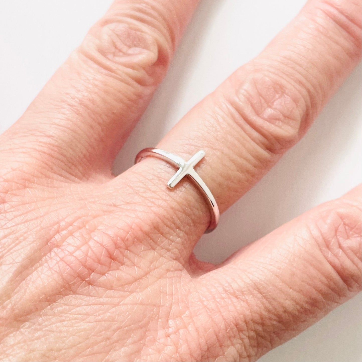 Sterling Silver High Polish Cross Ring, Cross Sideway Silver Ring, Religious Ring, Silver Cross Ring, Statement Ring, Dainty Silver Ring,