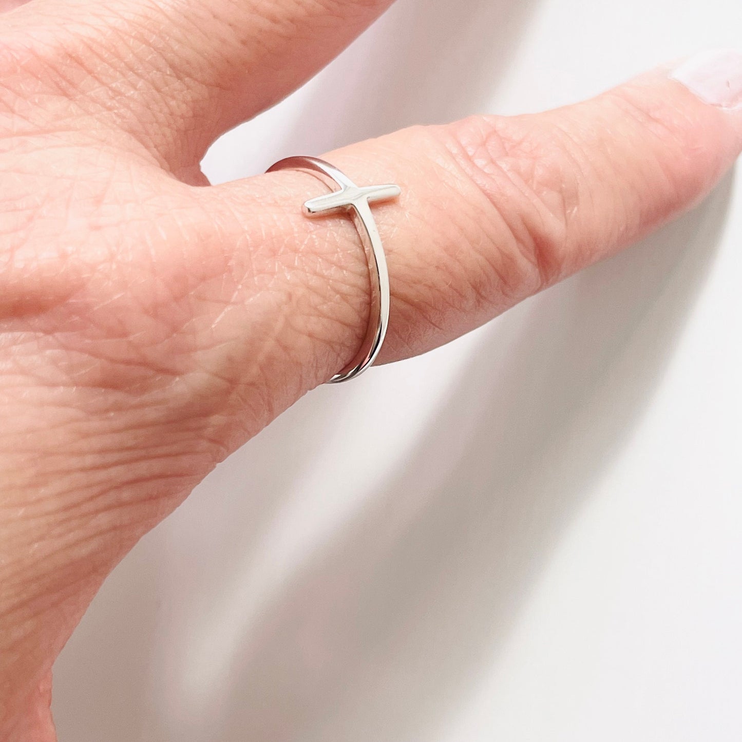 Sterling Silver High Polish Cross Ring, Cross Sideway Silver Ring, Religious Ring, Silver Cross Ring, Statement Ring, Dainty Silver Ring,