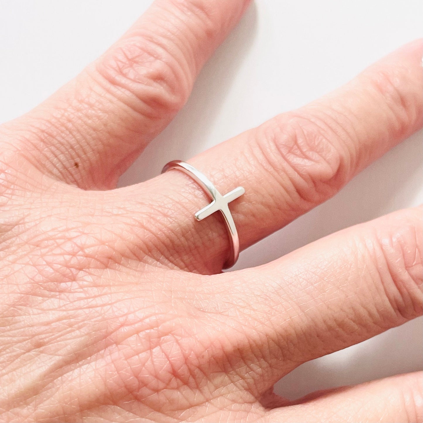 Sterling Silver High Polish Cross Ring, Cross Sideway Silver Ring, Religious Ring, Silver Cross Ring, Statement Ring, Dainty Silver Ring,