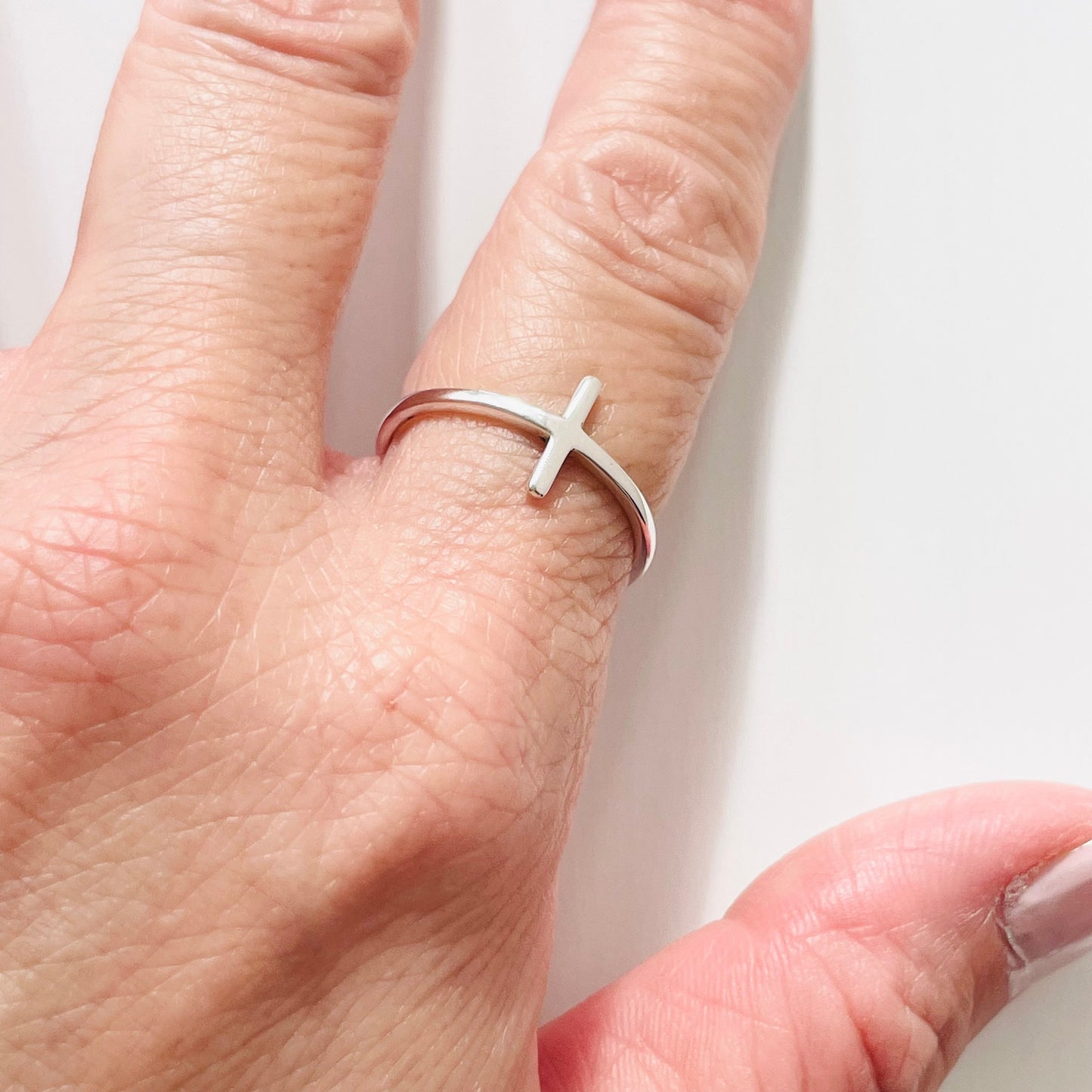 Sterling Silver High Polish Cross Ring, Cross Sideway Silver Ring, Religious Ring, Silver Cross Ring, Statement Ring, Dainty Silver Ring,