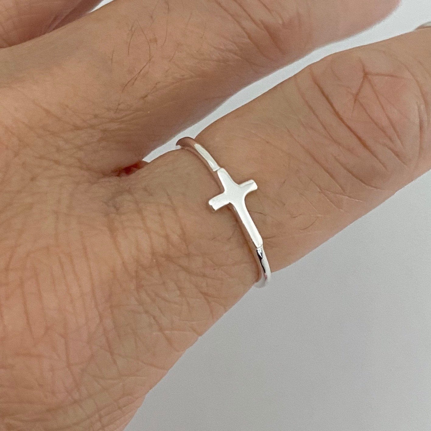 Tiny Cross Sterling Silver Ring - Religious Ring - Dainty Ring - Silver Ring - Cross Ring - Statement Ring