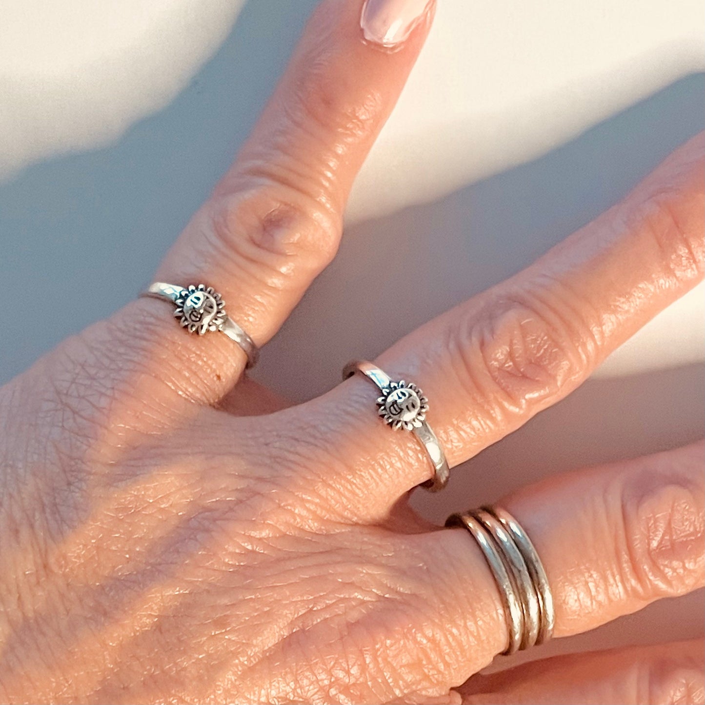 Sterling Silver Sun Face Ring: Celestial Sunshine Jewelry