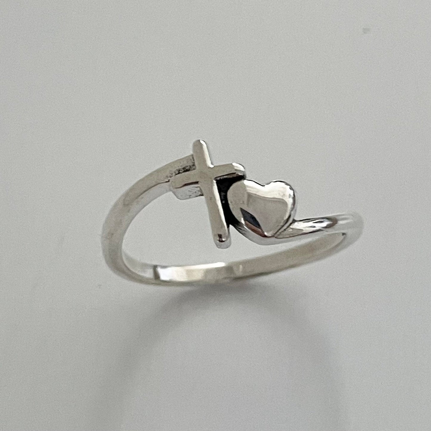 Sterling Silver Cross Heart Ring, Heart Ring, Heart Cross Ring, Cross Faith Ring, Promise Heart Rings, Cross Heart Love Ring, Relationship.