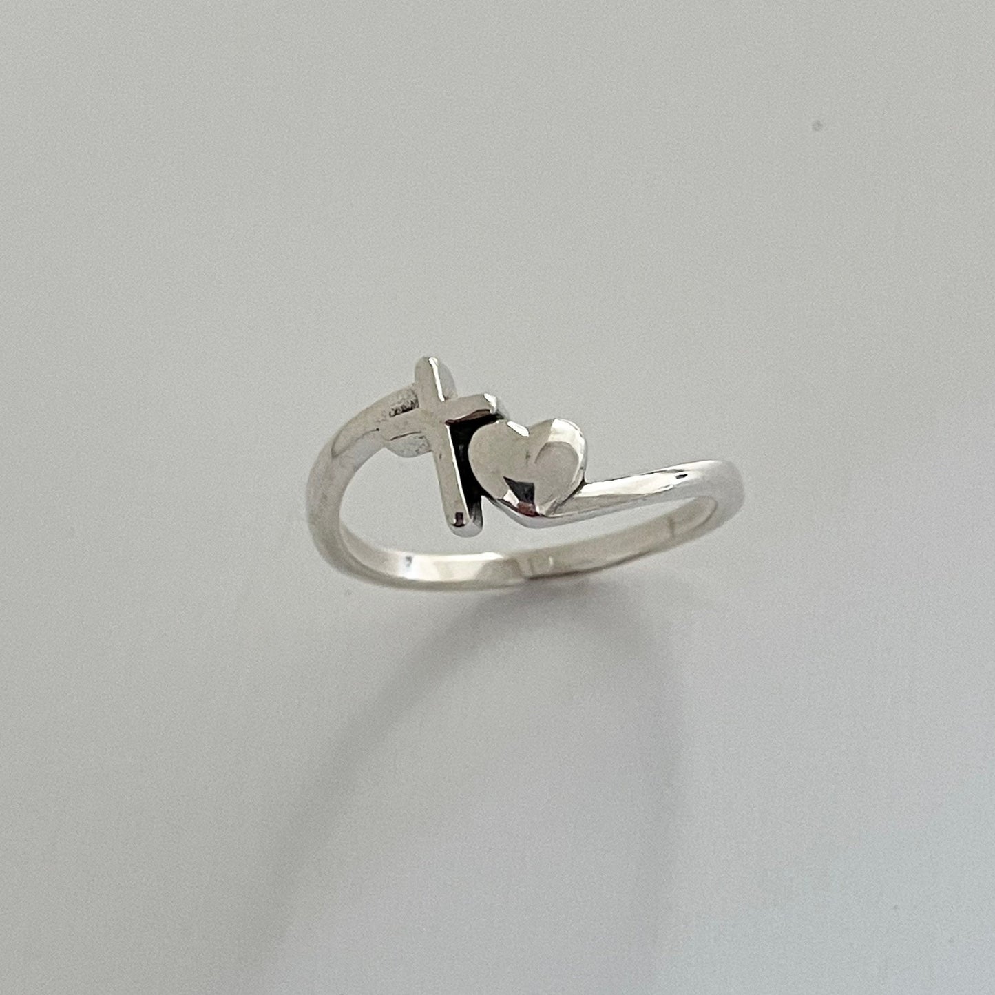 Sterling Silver Cross Heart Ring, Heart Ring, Heart Cross Ring, Cross Faith Ring, Promise Heart Rings, Cross Heart Love Ring, Relationship.