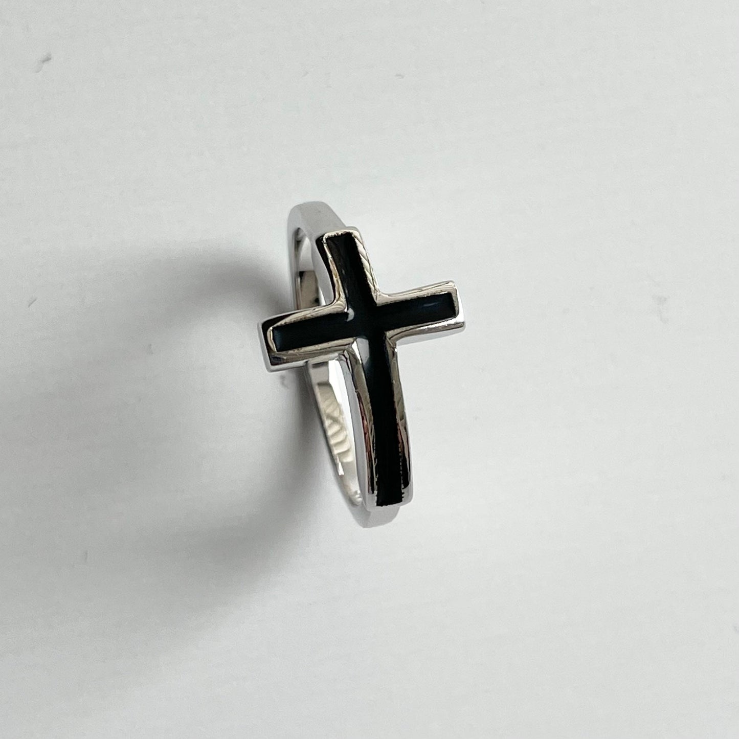 Sterling Silver Sideway Black Onyx Cross Ring, Religion Silver Ring, Statement Ring, Promise God Ring, Onyx Cross Ring, Cross silver Ring.