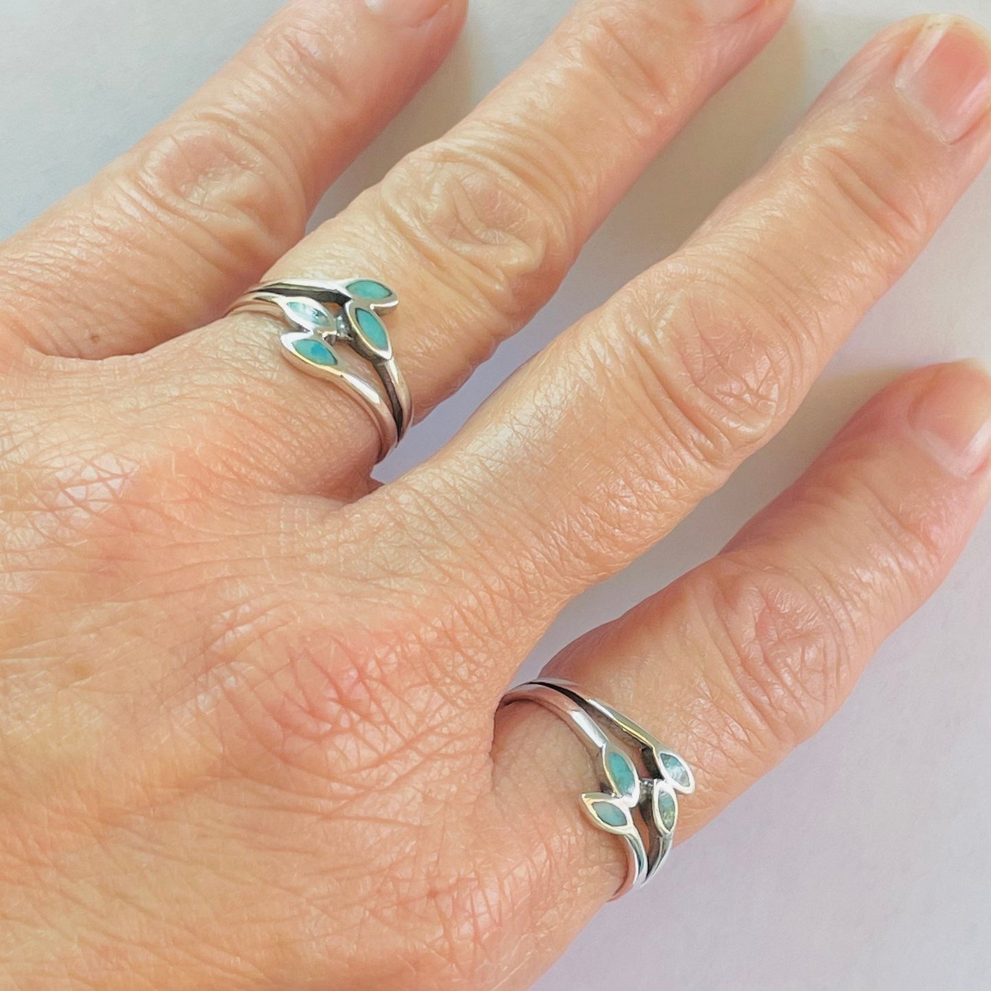 Sterling Silver Turquoise Leaves Ring, Boho Silver Ring, Turquoise Ring, Silver Leaves Ring, Leaf Ring, Stone Ring, Statement Ring