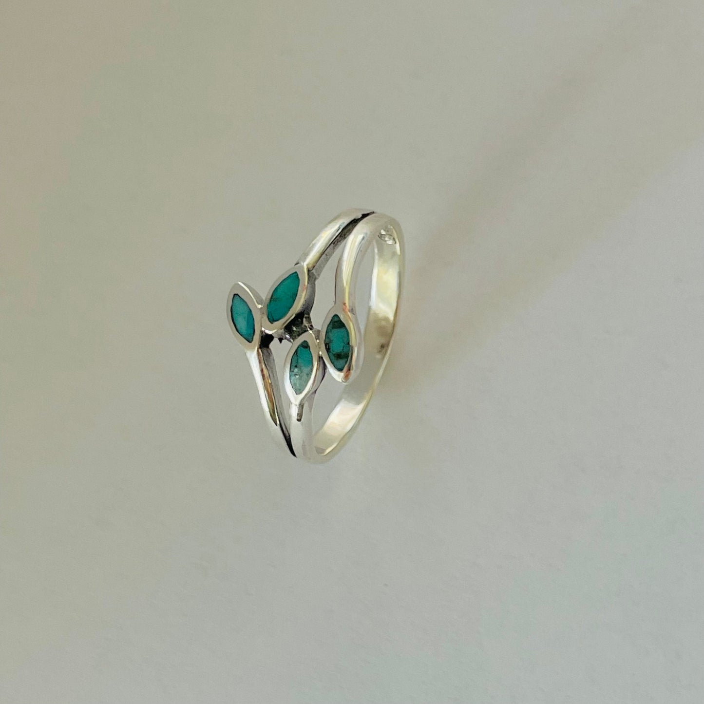 Sterling Silver Turquoise Leaves Ring, Boho Silver Ring, Turquoise Ring, Silver Leaves Ring, Leaf Ring, Stone Ring, Statement Ring
