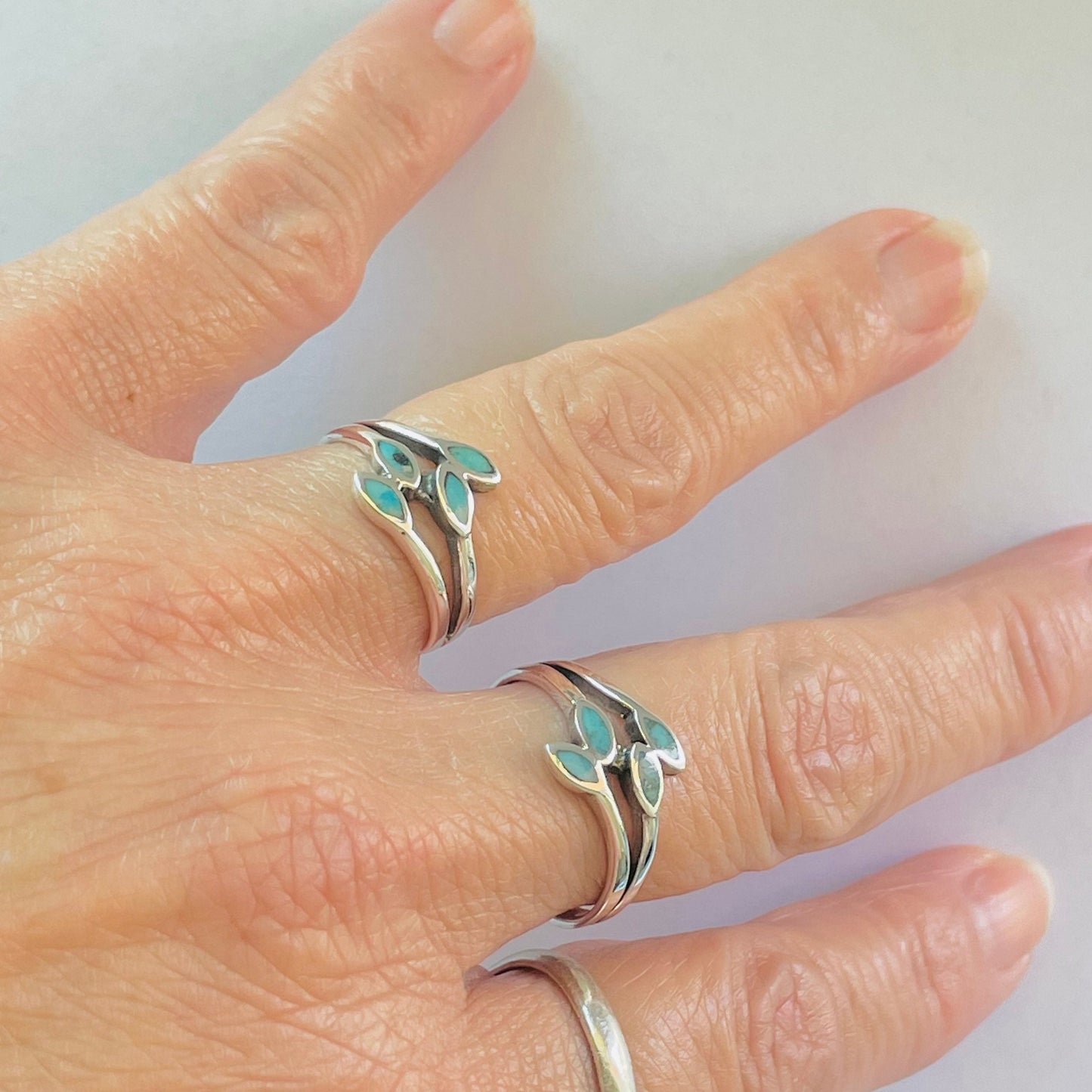 Sterling Silver Turquoise Leaves Ring, Boho Silver Ring, Turquoise Ring, Silver Leaves Ring, Leaf Ring, Stone Ring, Statement Ring