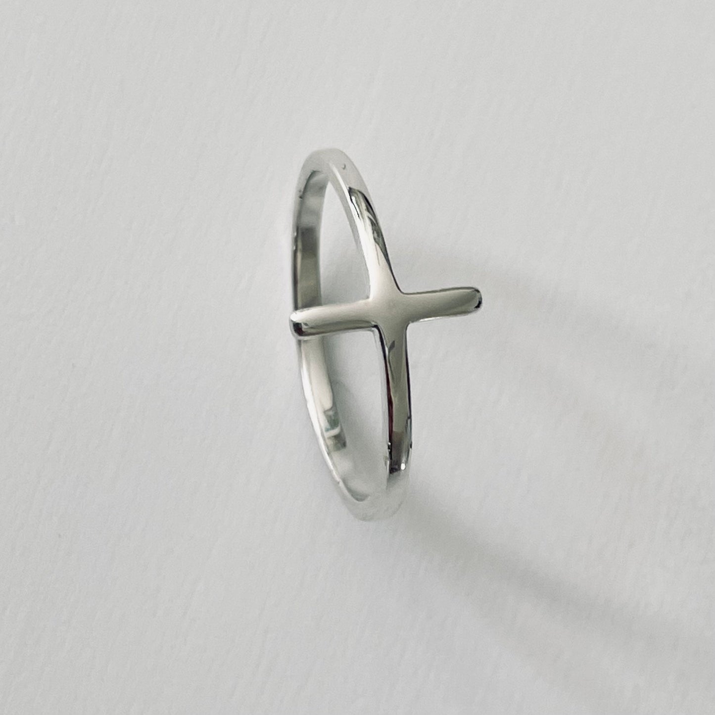 Sterling Silver High Polish Cross Ring, Cross Sideway Silver Ring, Religious Ring, Silver Cross Ring, Statement Ring, Dainty Silver Ring,