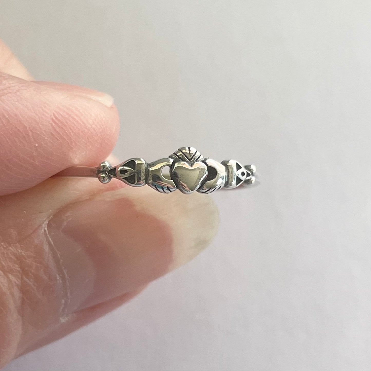 Sterling Silver Dainty Irish Claddagh Ring, Silver Irish Ring, Heart Toe Ring, Silver Claddagh Ring, Loyalty Ring, Silver Friendship Ring.