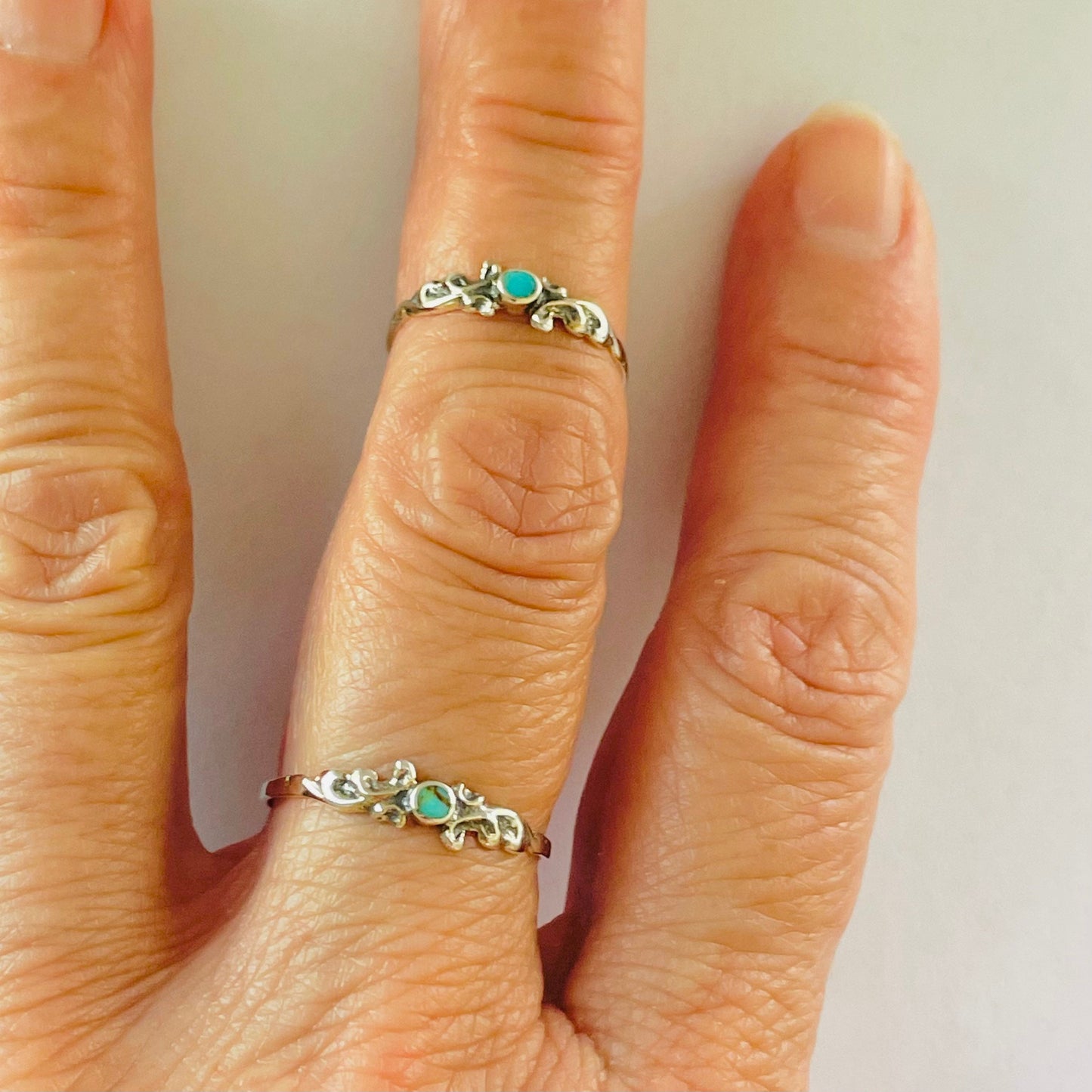 Sterling Silver Swirly Ring: Dainty Turquoise or Black Agate