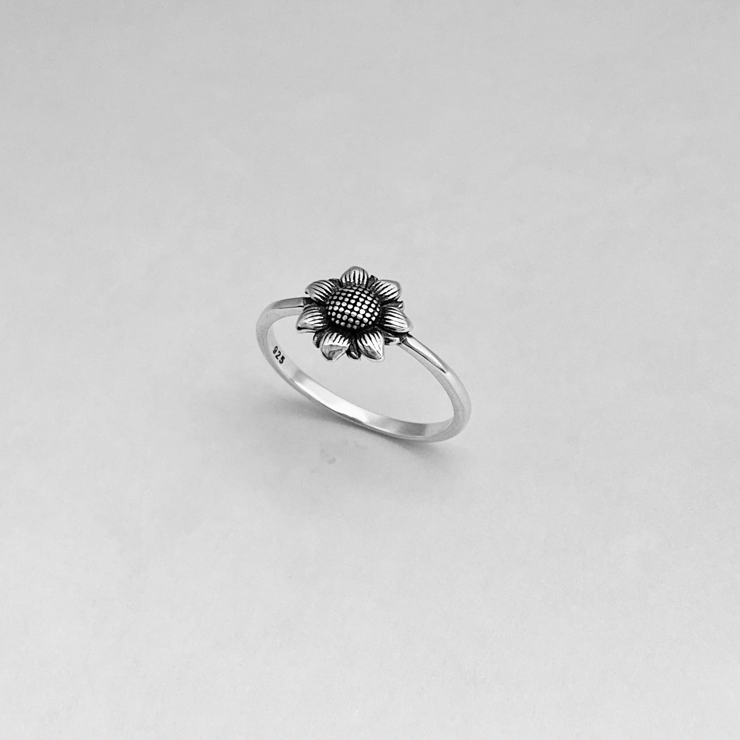 Oxidized Sterling Silver Sunflower Ring: Dainty Floral Boho Ring