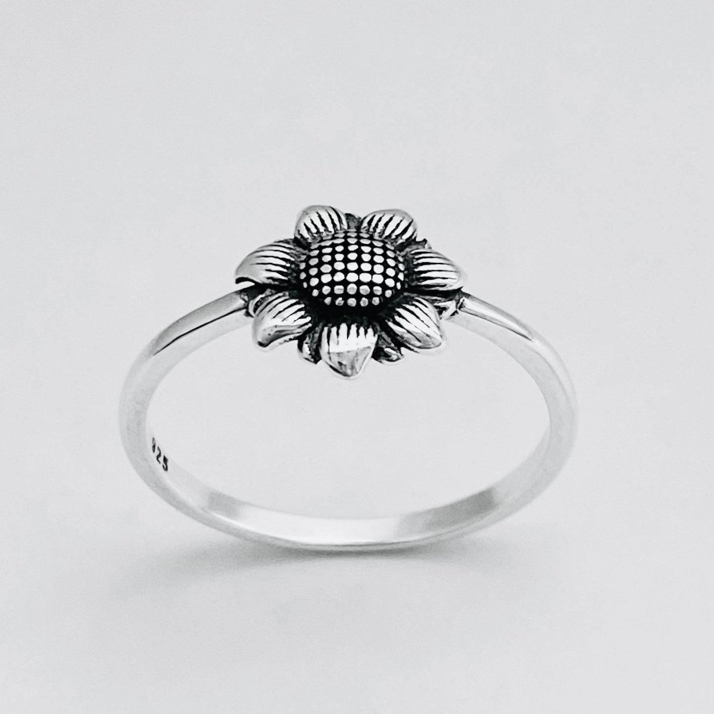 Sterling Silver Sunflower Ring, Silver Floral Ring, Silver Dainty Ring, Silver Flower Statement Ring, Promise Sunflower Ring, Happy Ring.